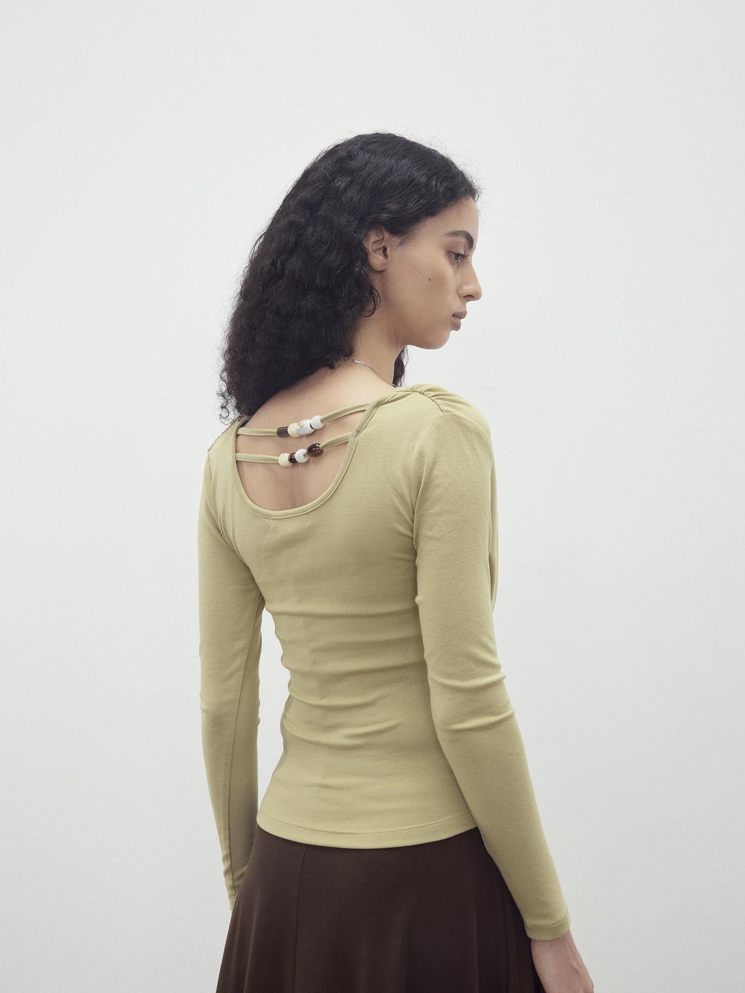AFTADAWN Modal Slit Back Beaded Detail Long Sleeve Top