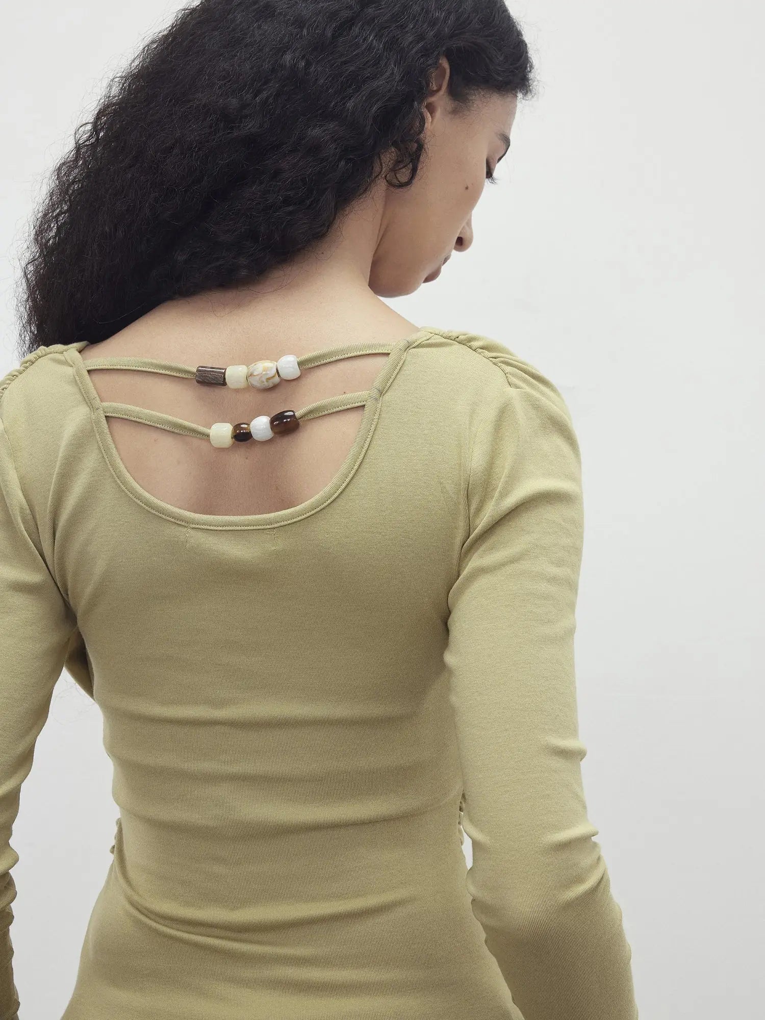 Modal Slit Back Beaded Detail Long Sleeve Top