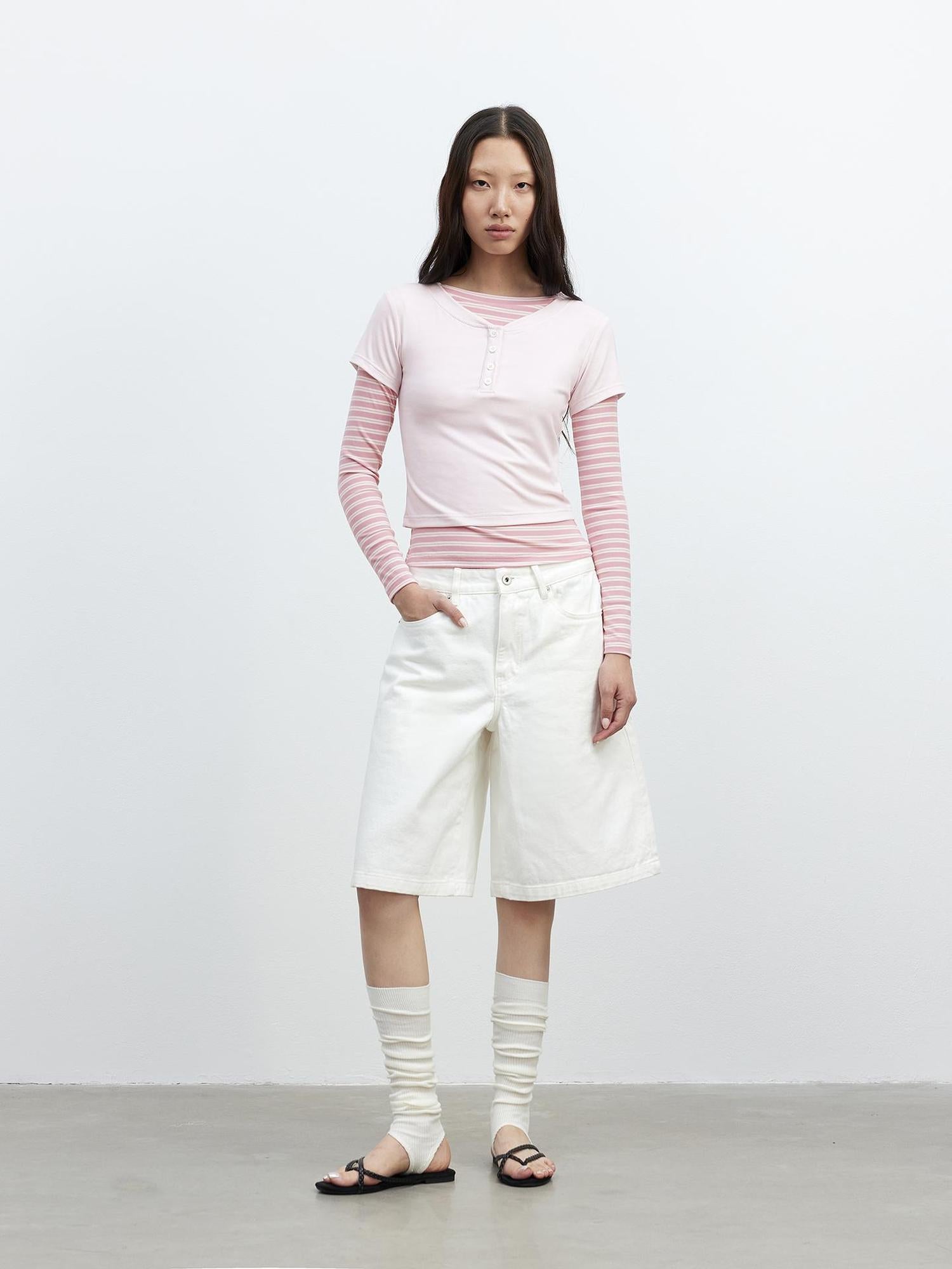 AFTADAWN Modal Striped Layered Long Sleeve T-shirt