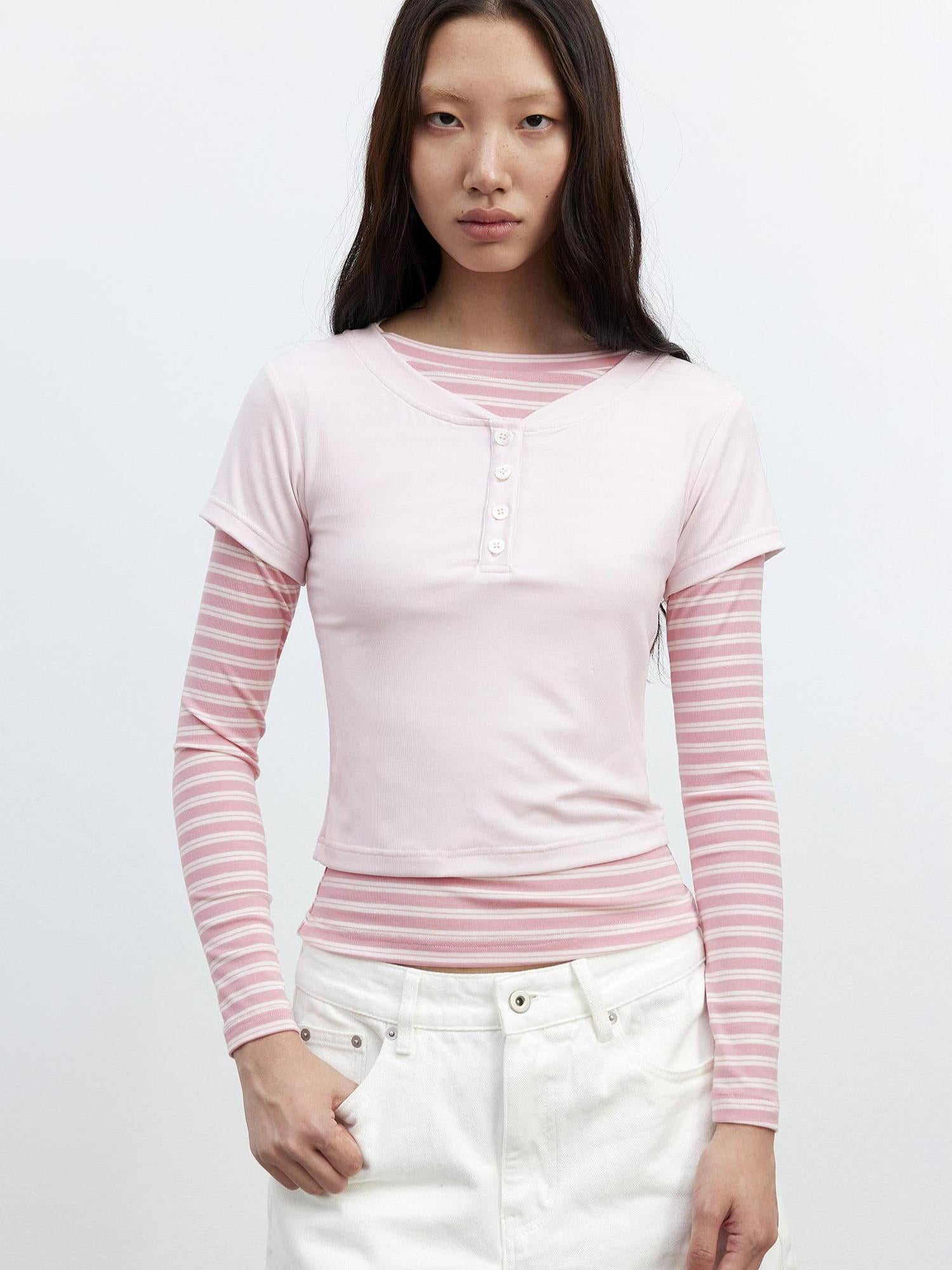 AFTADAWN Modal Striped Layered Long Sleeve T-shirt