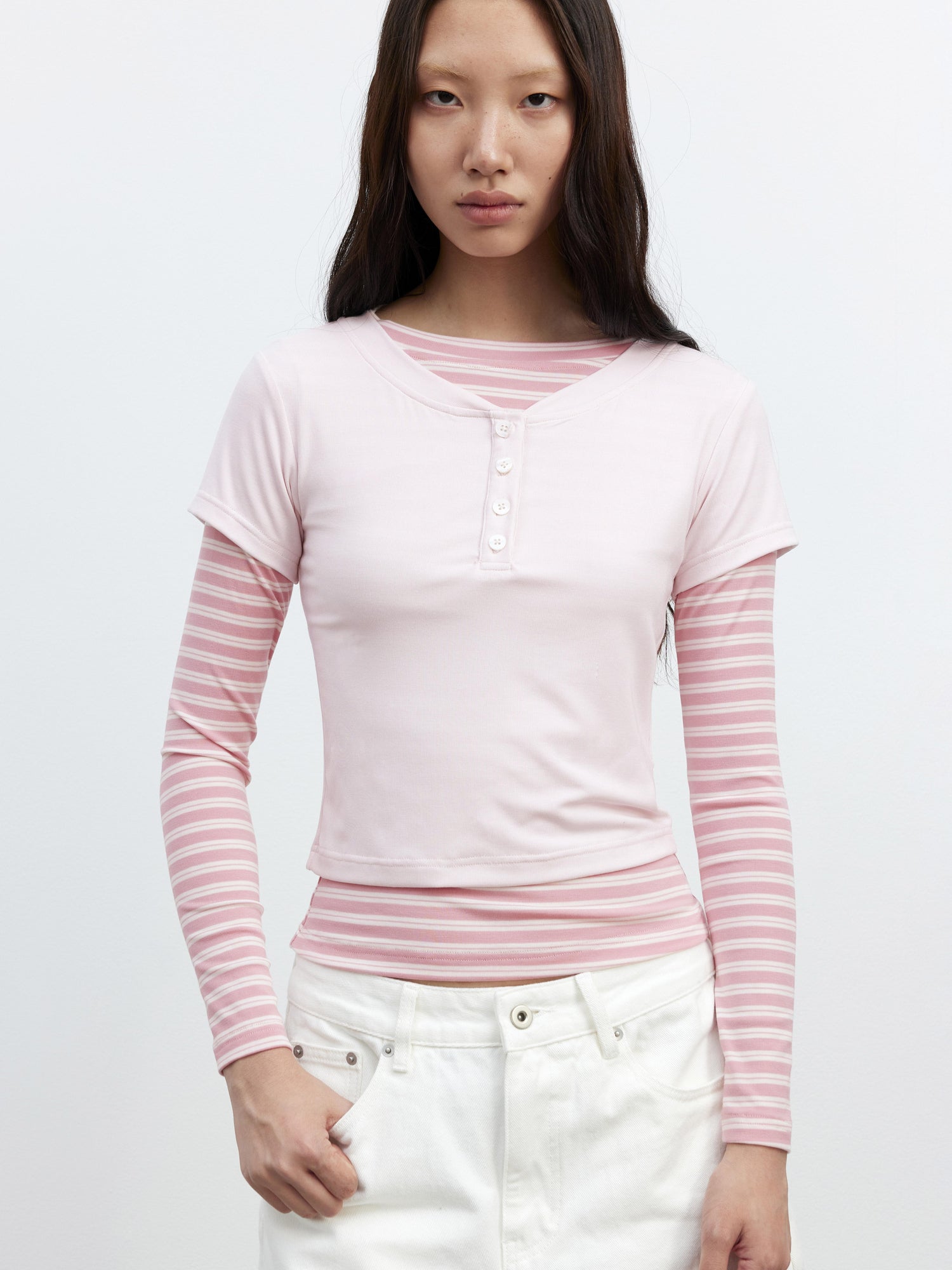 AFTADAWN Modal Striped Layered Long Sleeve T-shirt