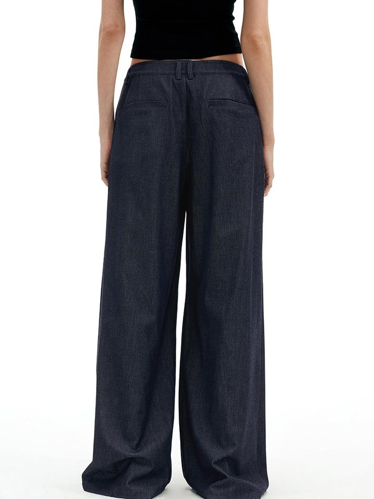 AFTADAWN Modal Twill Wide Leg Trousers With Pleated Waist