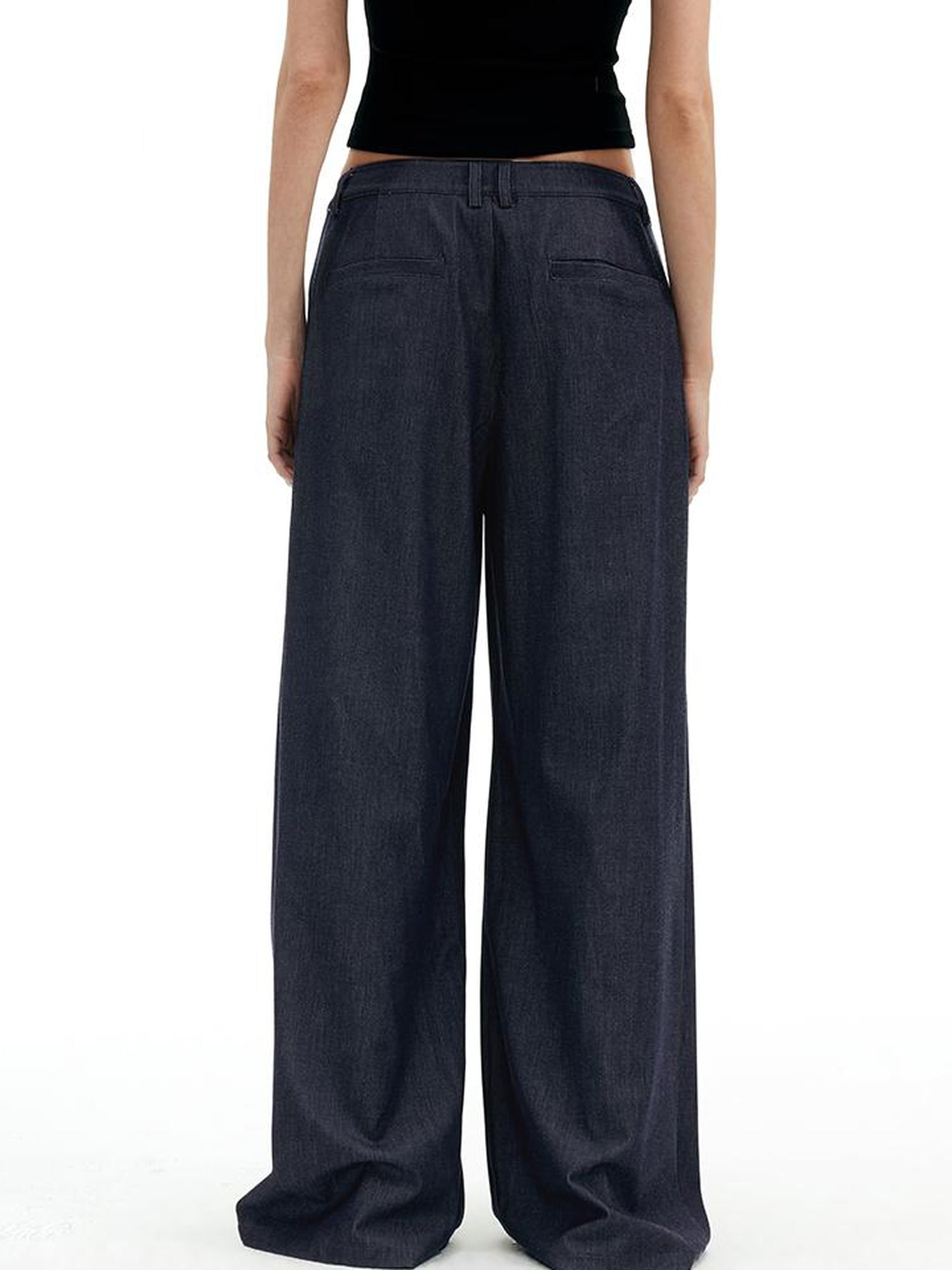 AFTADAWN Modal Twill Wide Leg Trousers With Pleated Waist