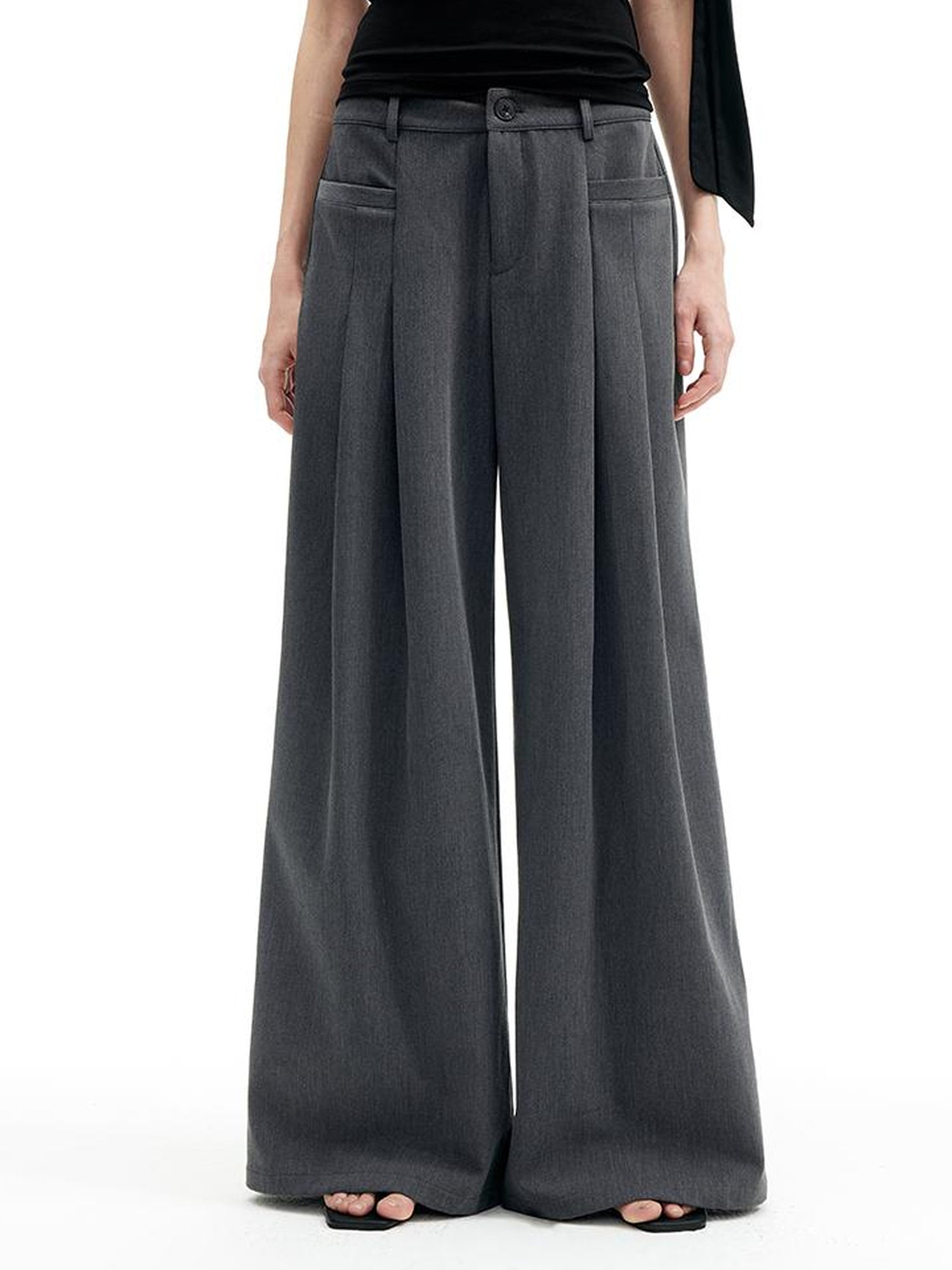 AFTADAWN Modal Twill Wide Leg Trousers With Pleated Waist