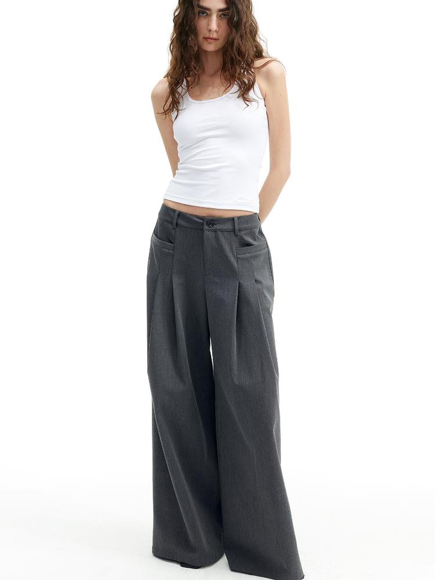 AFTADAWN Modal Twill Wide Leg Trousers With Pleated Waist