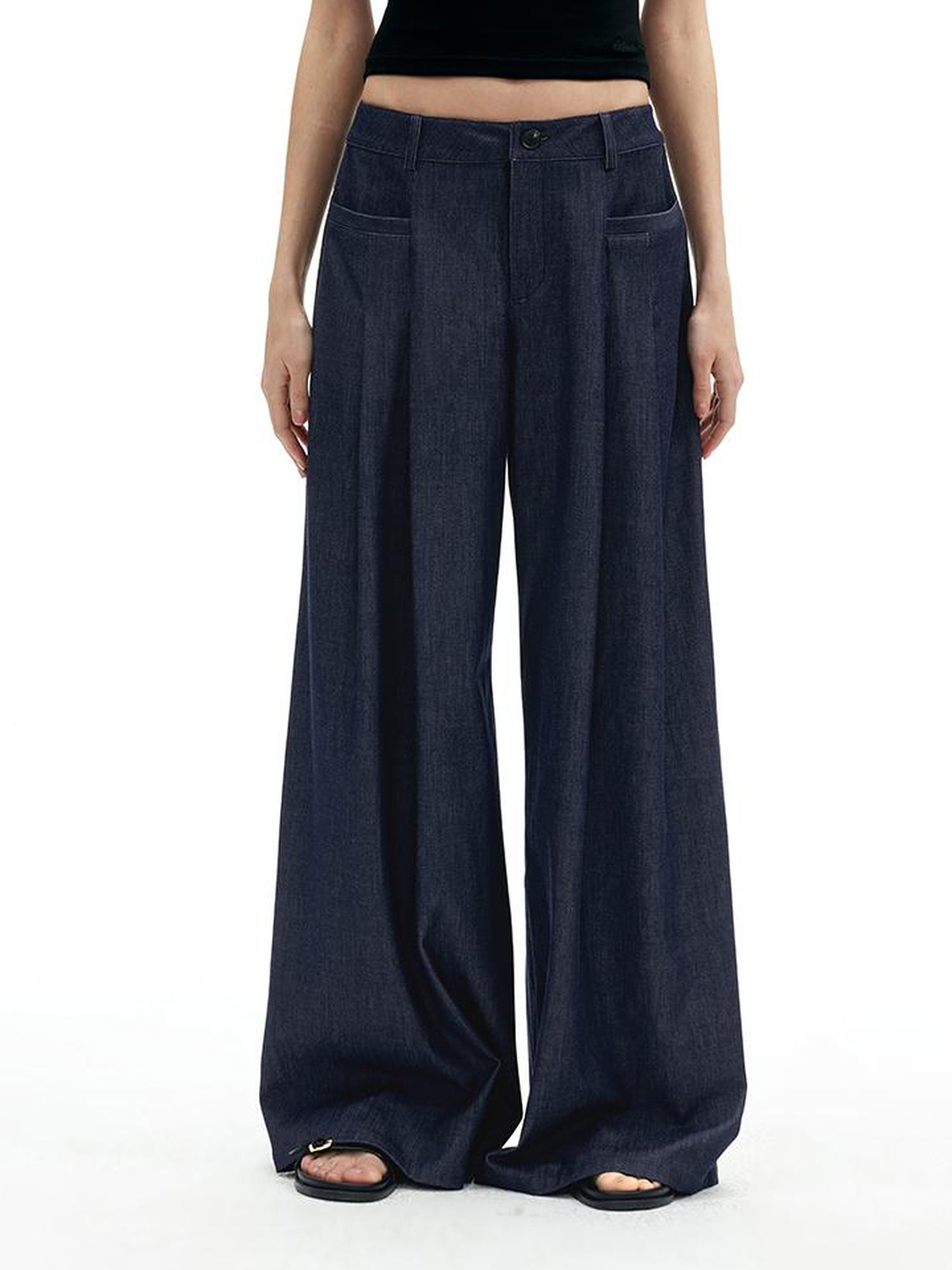 AFTADAWN Modal Twill Wide Leg Trousers With Pleated Waist