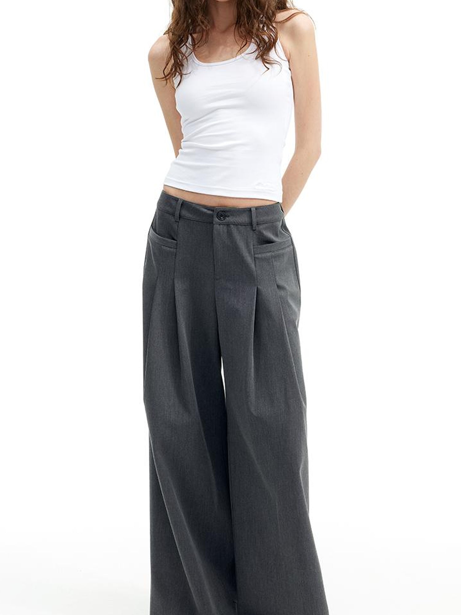 AFTADAWN Modal Twill Wide Leg Trousers With Pleated Waist