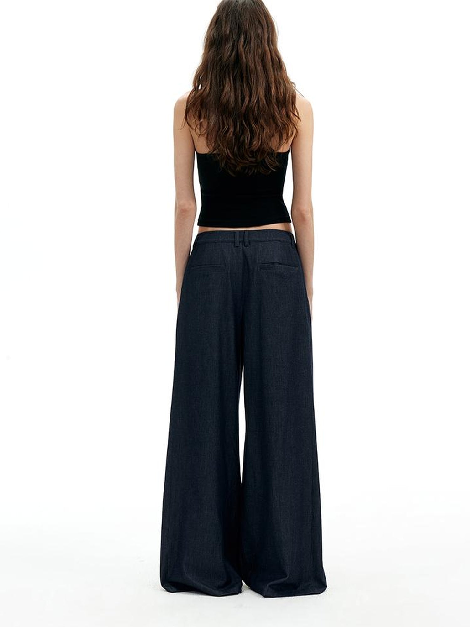 AFTADAWN Modal Twill Wide Leg Trousers With Pleated Waist