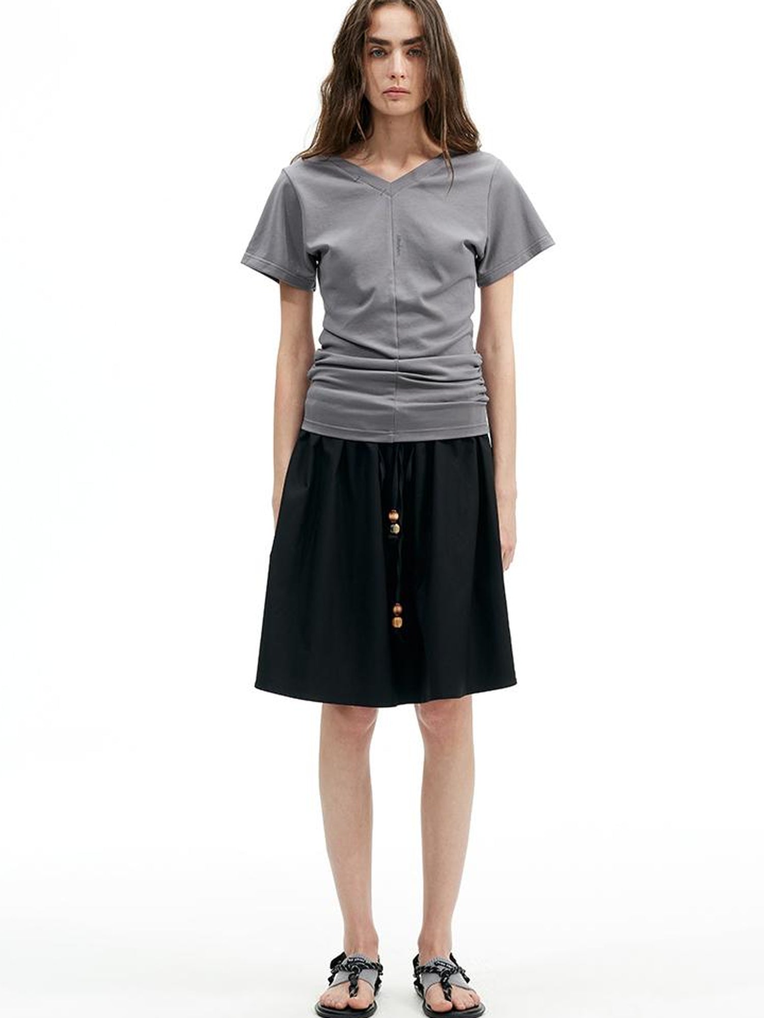 AFTADAWN Modal V-Neck Reversible Layered Waist T-Shirt