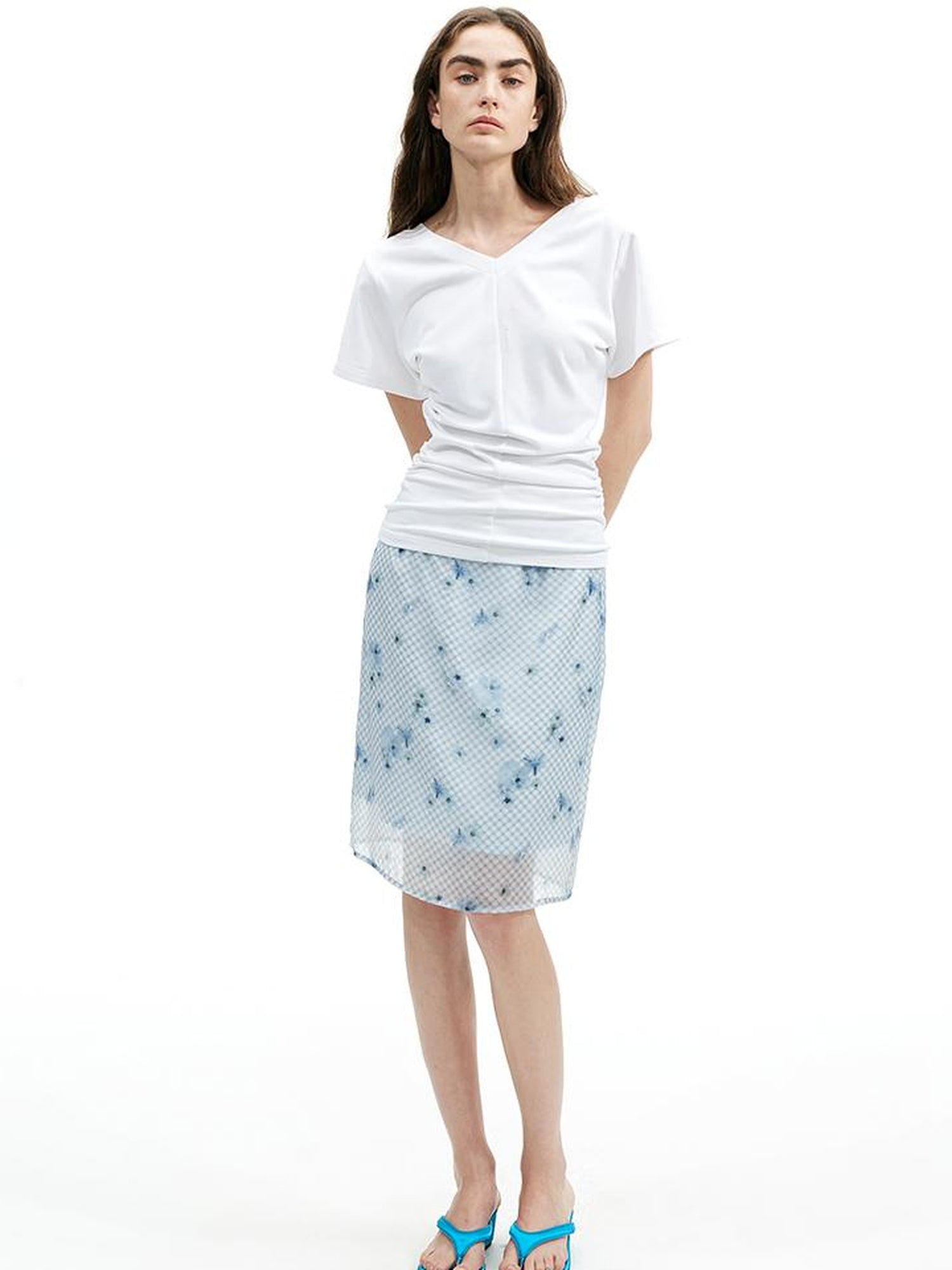 AFTADAWN Modal V-Neck Reversible Layered Waist T-Shirt