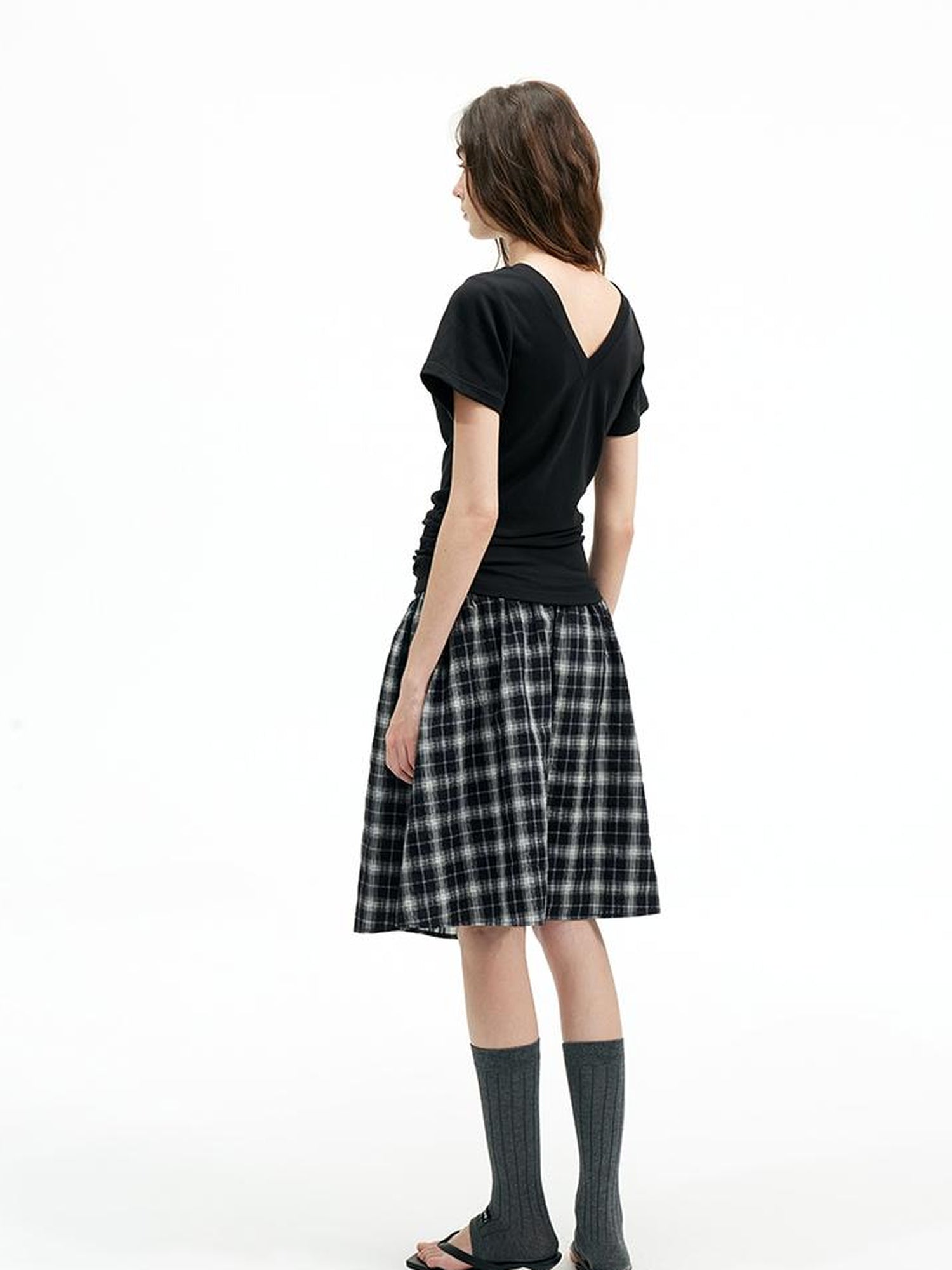 AFTADAWN Modal V-Neck Reversible Layered Waist T-Shirt