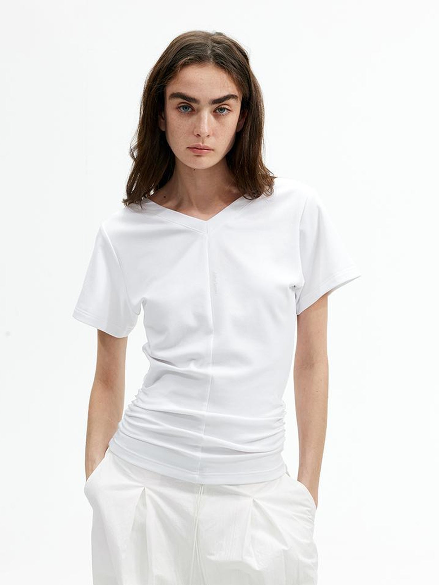 AFTADAWN Modal V-Neck Reversible Layered Waist T-Shirt