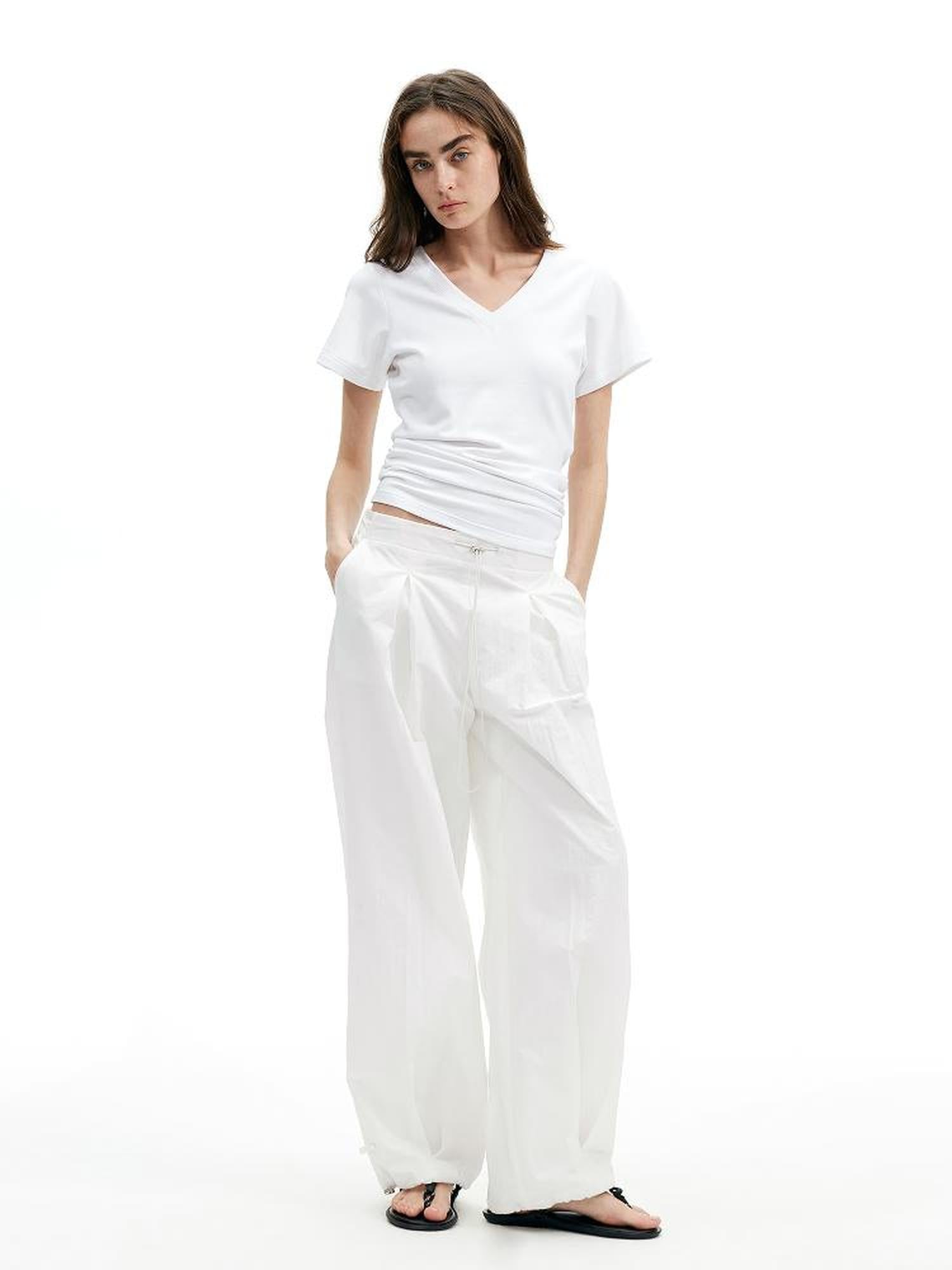 AFTADAWN Modal V-Neck Reversible Layered Waist T-Shirt