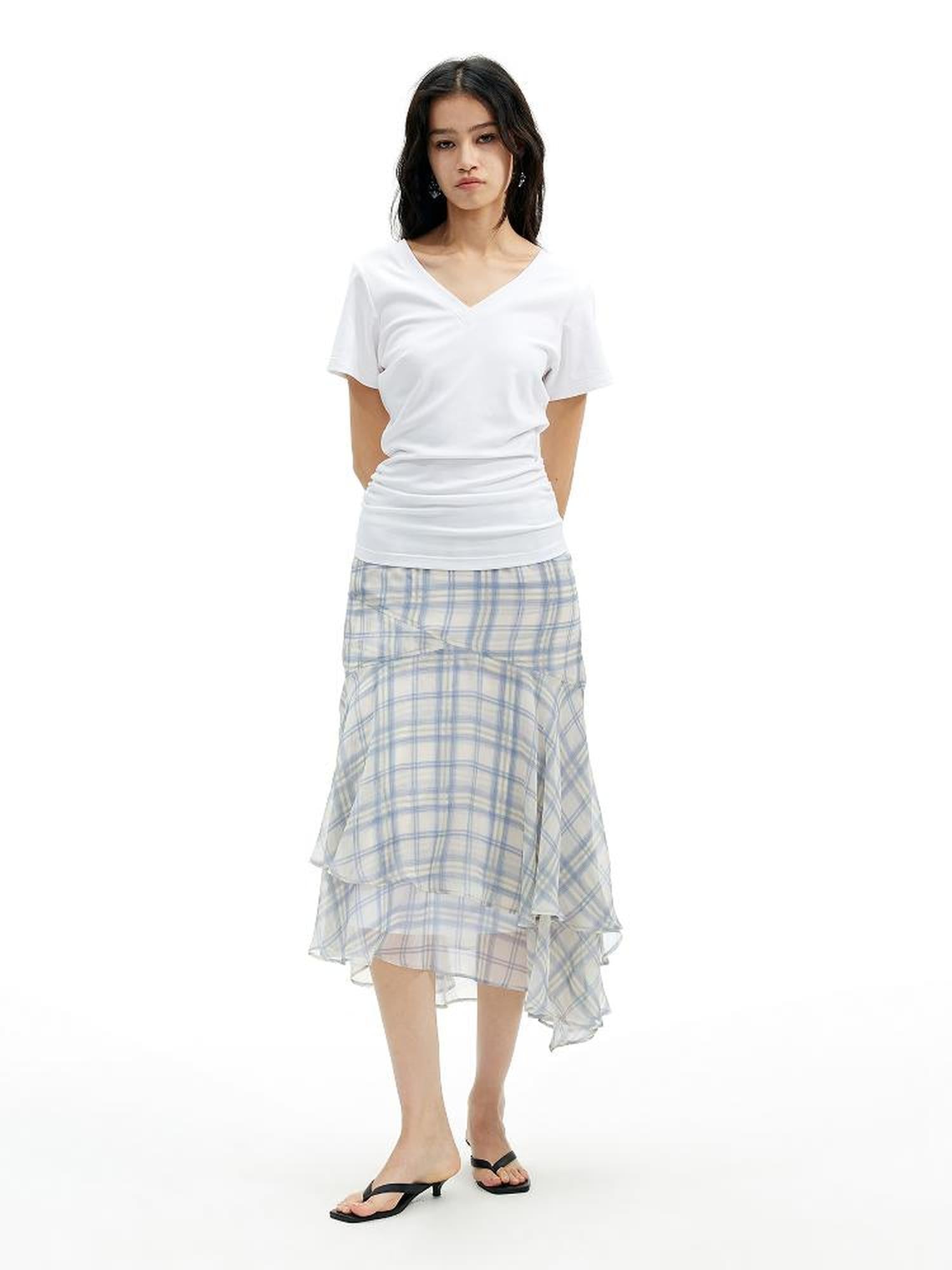 AFTADAWN Modal V-Neck Reversible Layered Waist T-Shirt