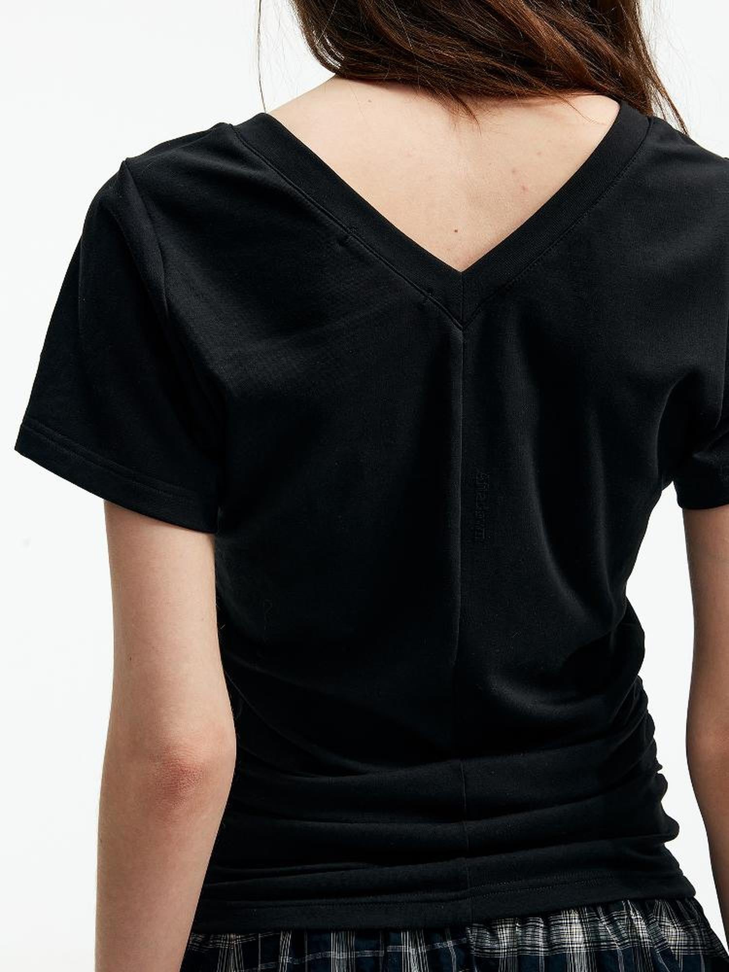 AFTADAWN Modal V-Neck Reversible Layered Waist T-Shirt