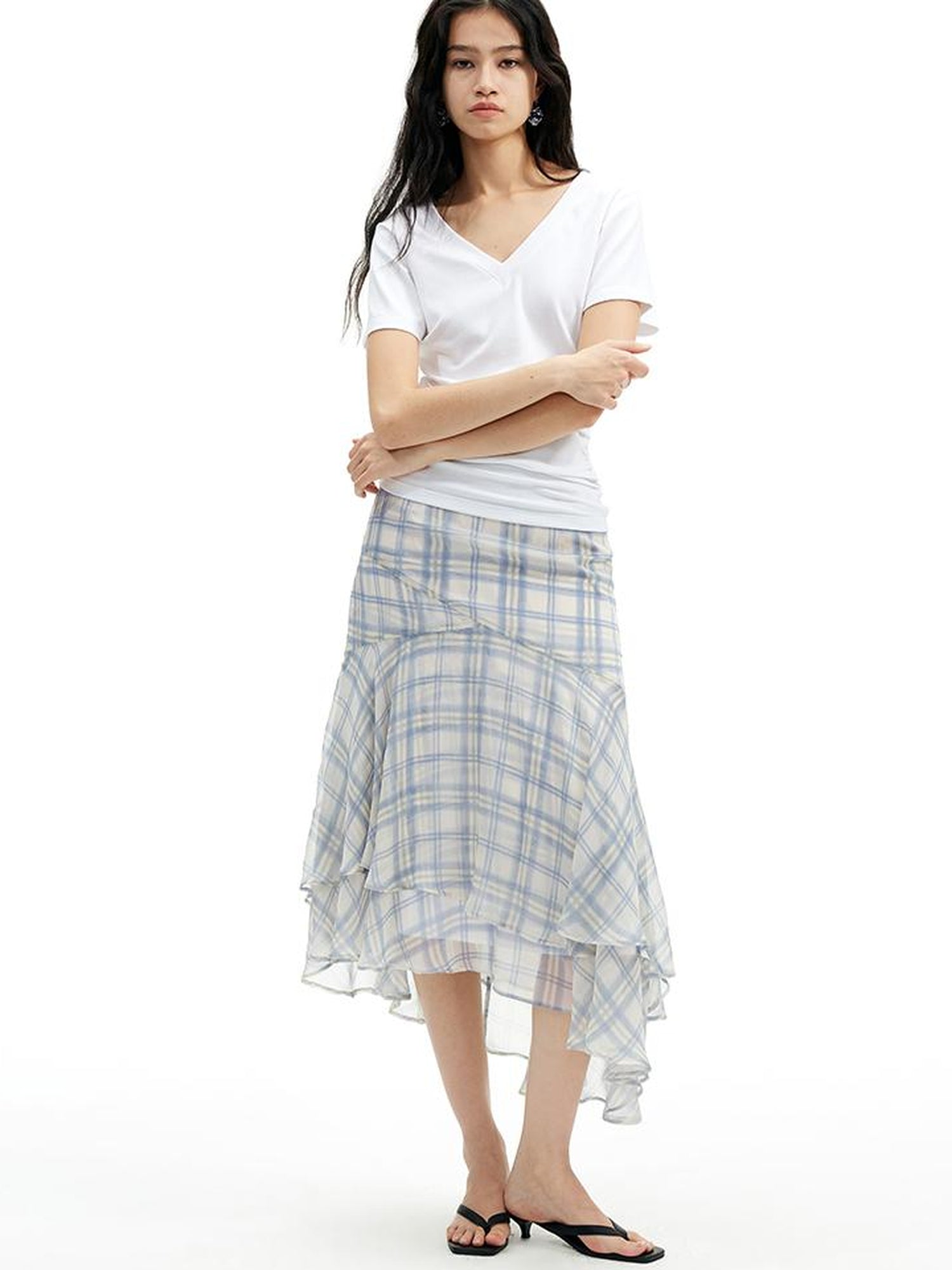 AFTADAWN Modal V-Neck Reversible Layered Waist T-Shirt