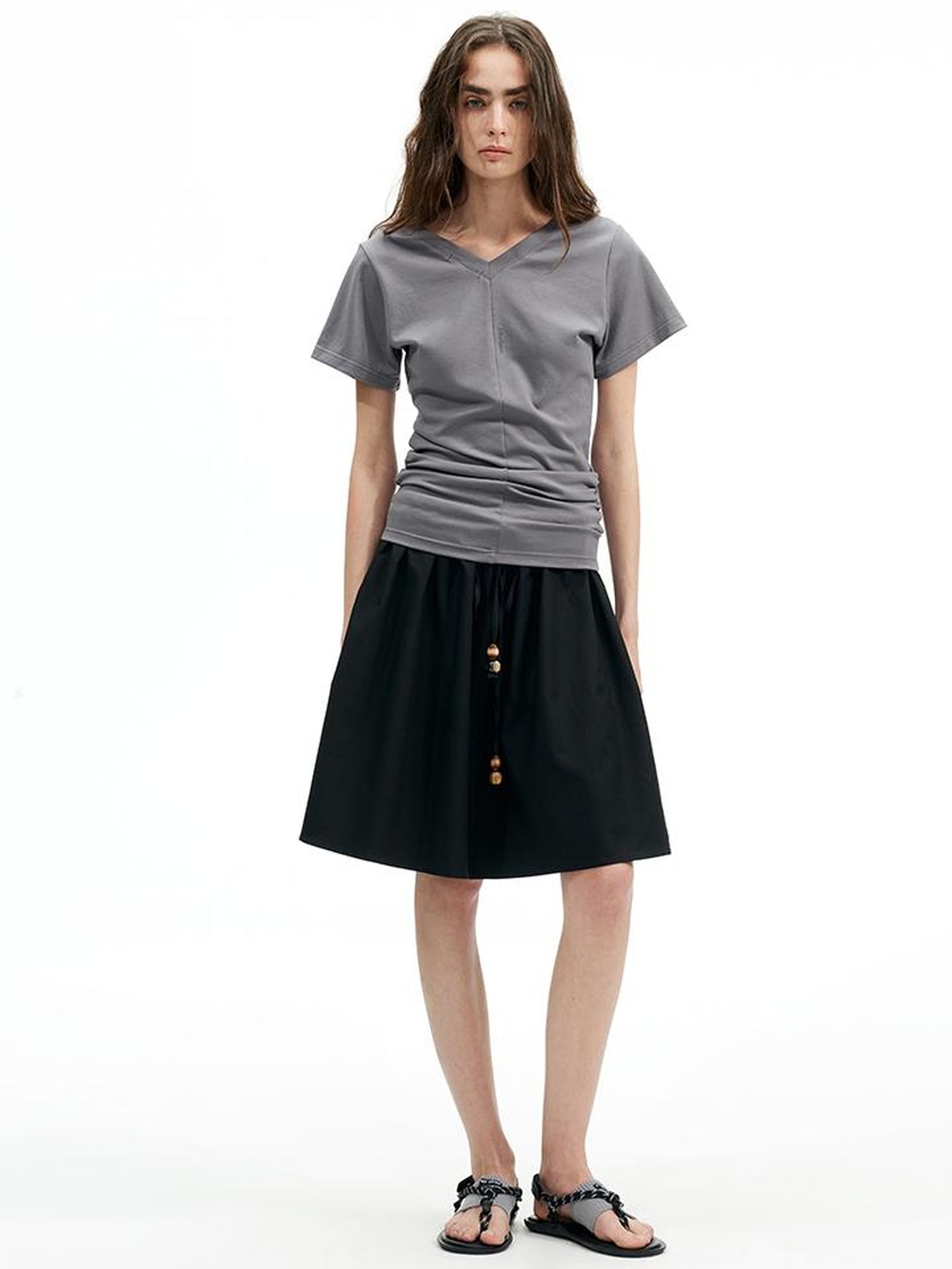 AFTADAWN Modal V-Neck Reversible Layered Waist T-Shirt