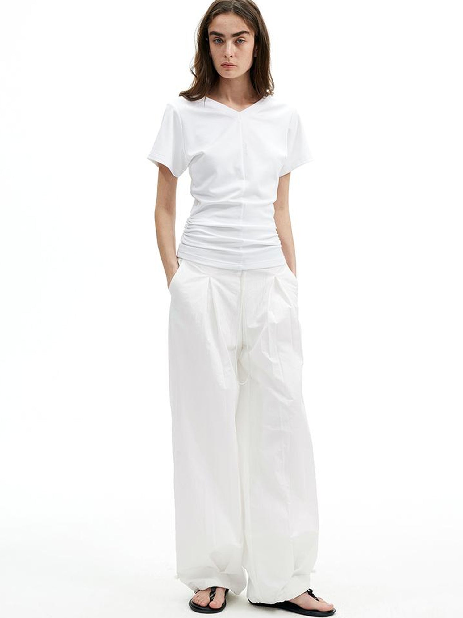 AFTADAWN Modal V-Neck Reversible Layered Waist T-Shirt