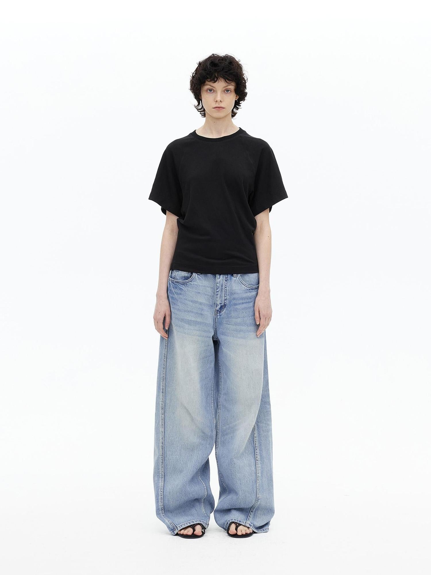 AFTADAWN Modal V-neck Side Zip Waist Defining Top