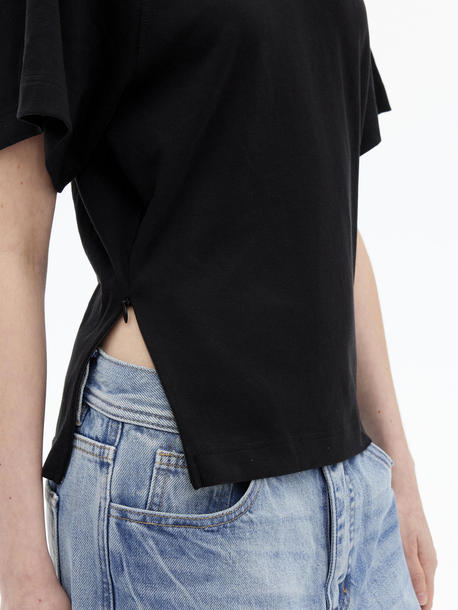AFTADAWN Modal V-neck Side Zip Waist Defining Top