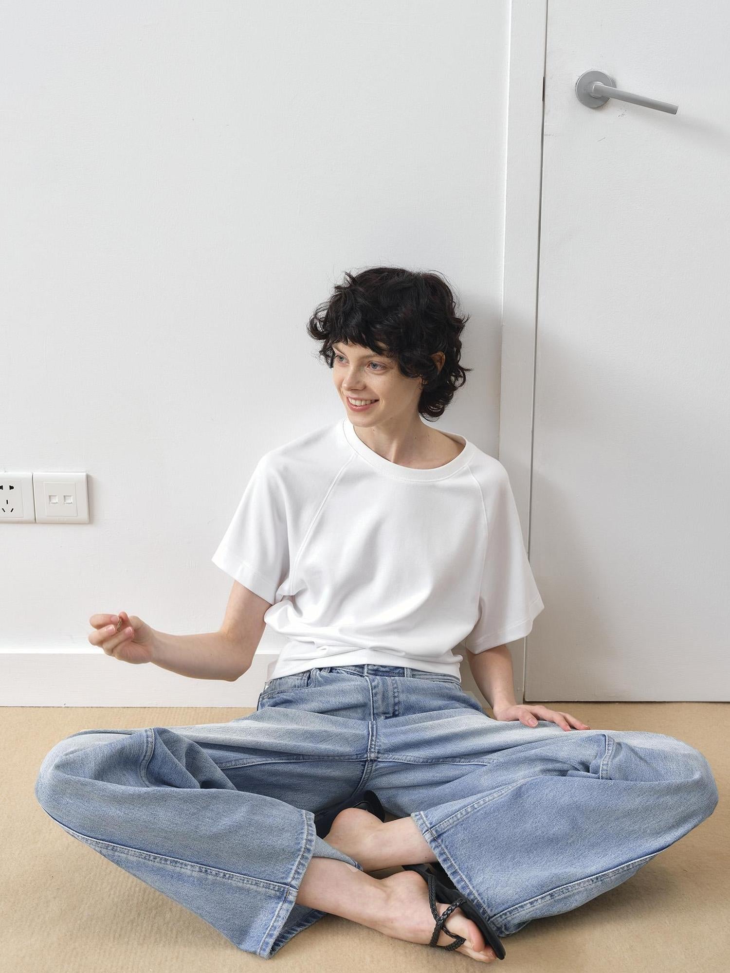 AFTADAWN Modal V-neck Side Zip Waist Defining Top