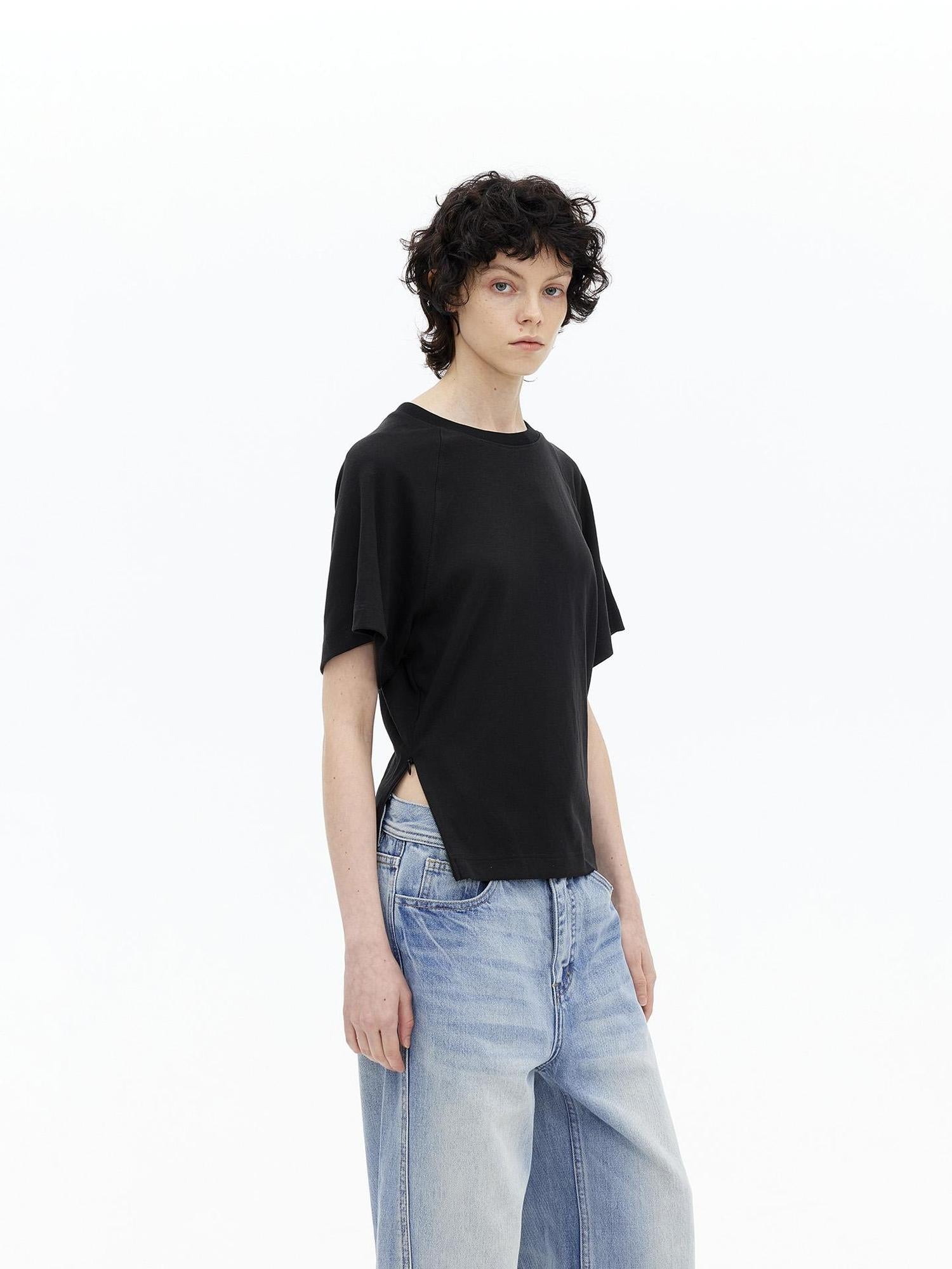 AFTADAWN Modal V-neck Side Zip Waist Defining Top