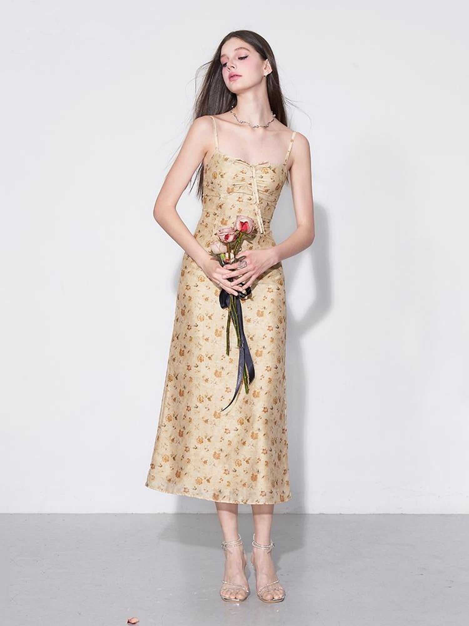 AFTADAWN Monet Garden Textured Waist Defining Camisole Dress