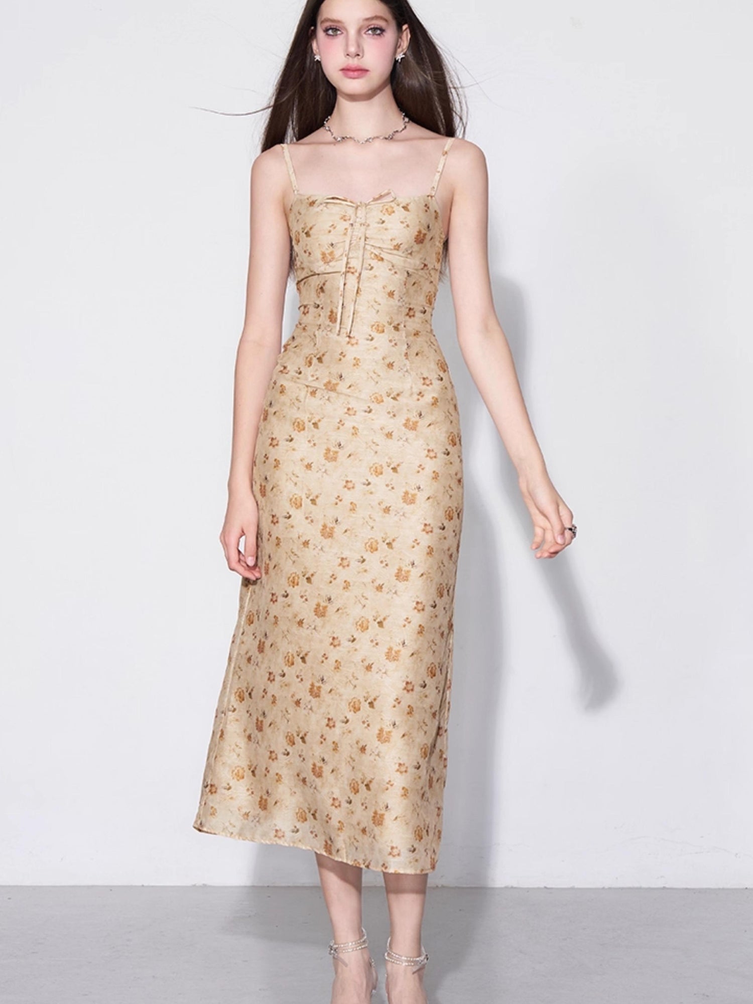 AFTADAWN Monet Garden Textured Waist Defining Camisole Dress