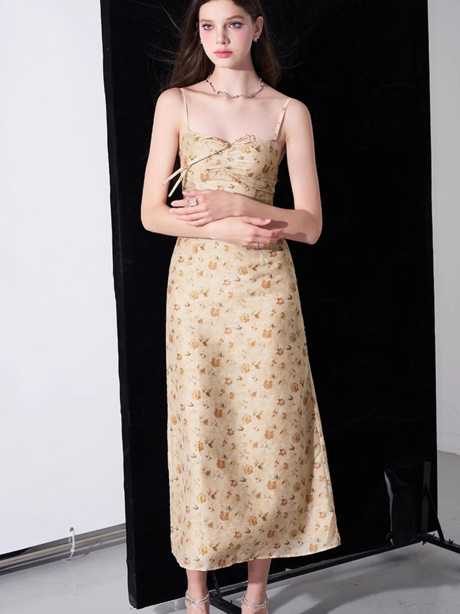 AFTADAWN Monet Garden Textured Waist Defining Camisole Dress