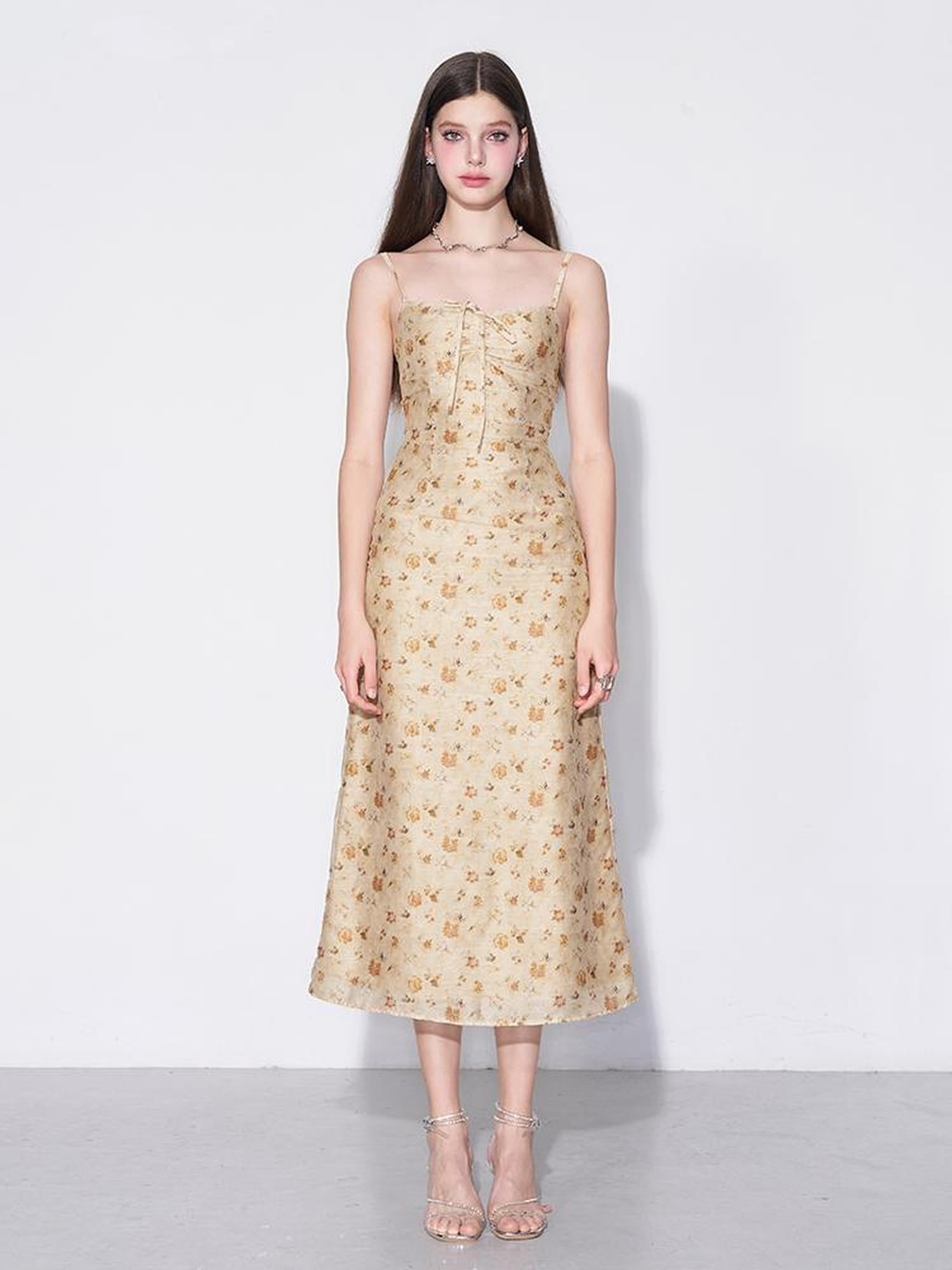 AFTADAWN Monet Garden Textured Waist Defining Camisole Dress