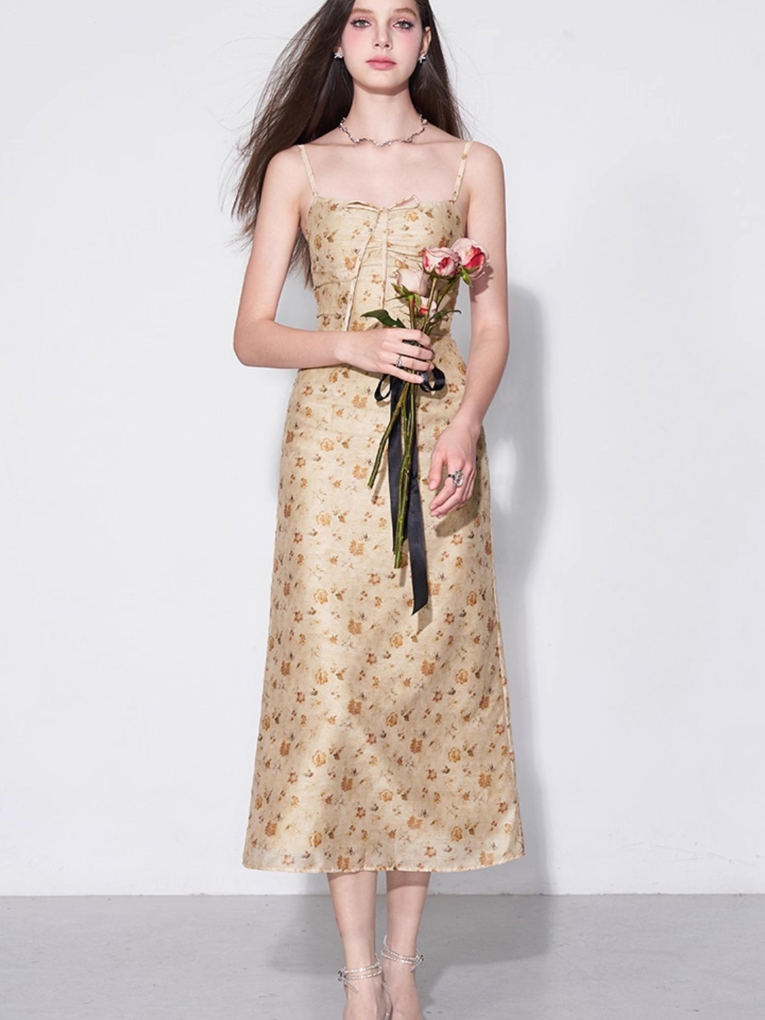 AFTADAWN Monet Garden Textured Waist Defining Camisole Dress