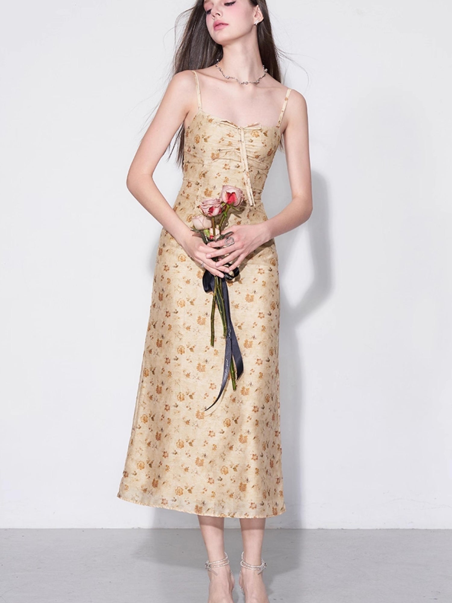 AFTADAWN Monet Garden Textured Waist Defining Camisole Dress