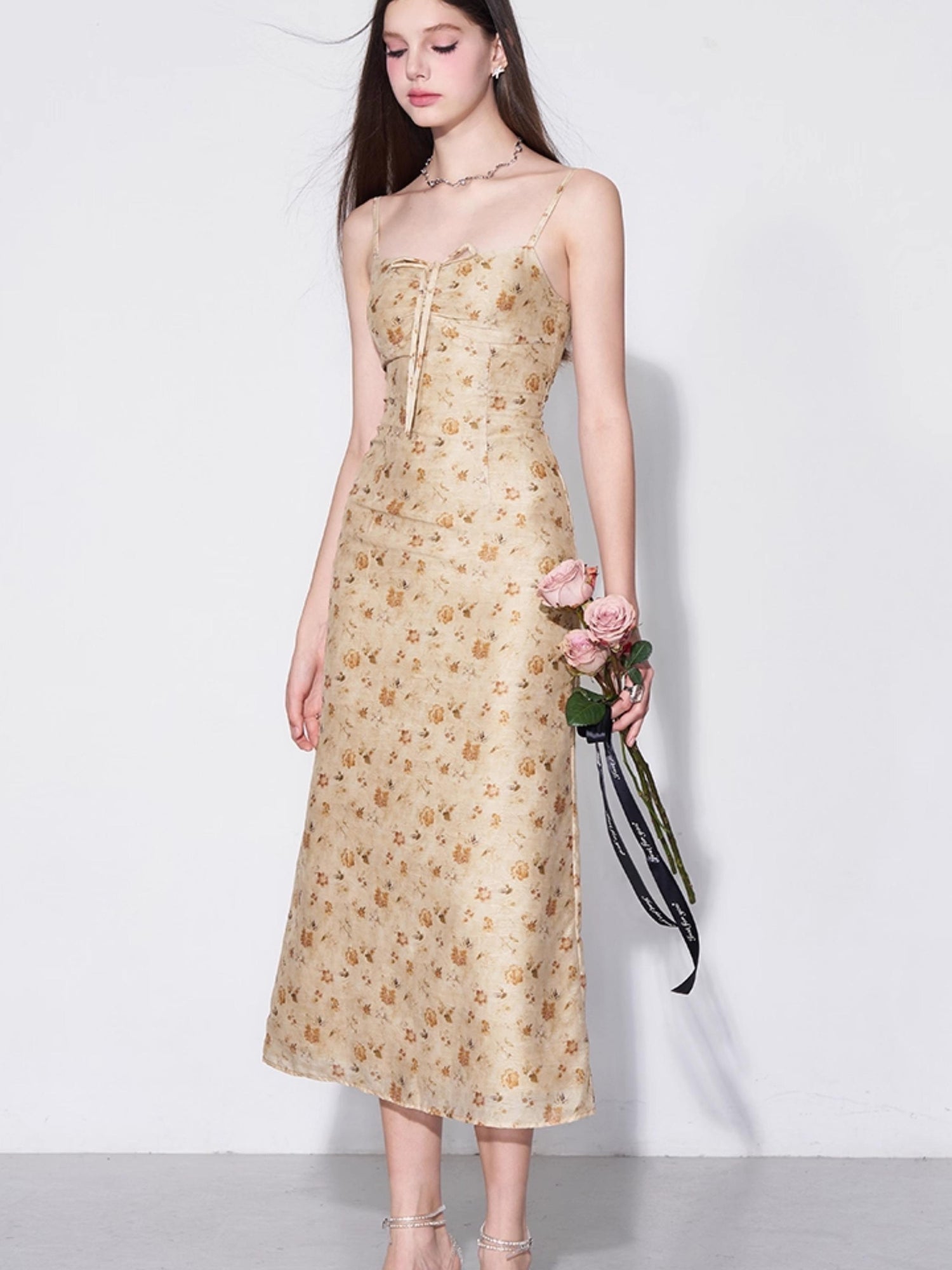 AFTADAWN Monet Garden Textured Waist Defining Camisole Dress