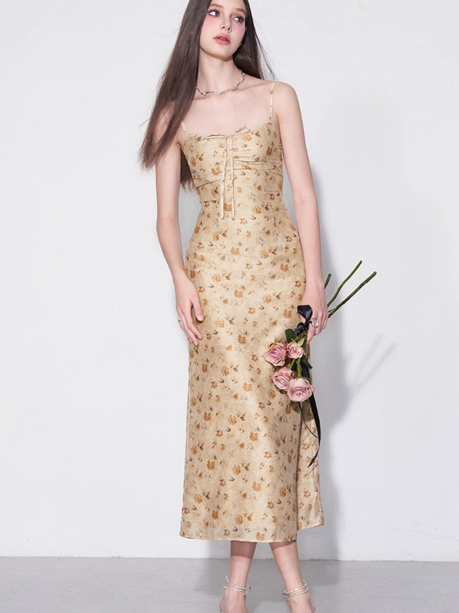 AFTADAWN Monet Garden Textured Waist Defining Camisole Dress