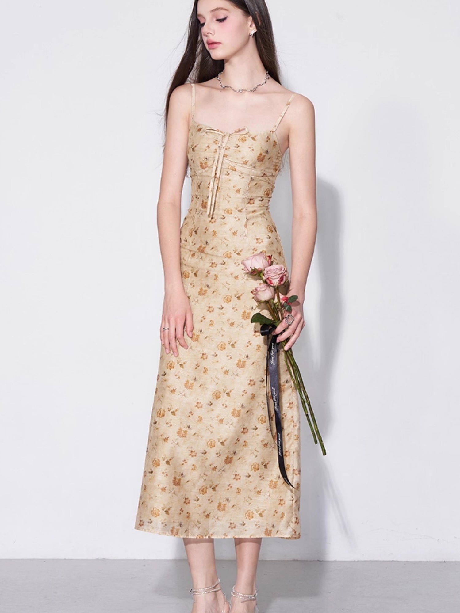 AFTADAWN Monet Garden Textured Waist Defining Camisole Dress