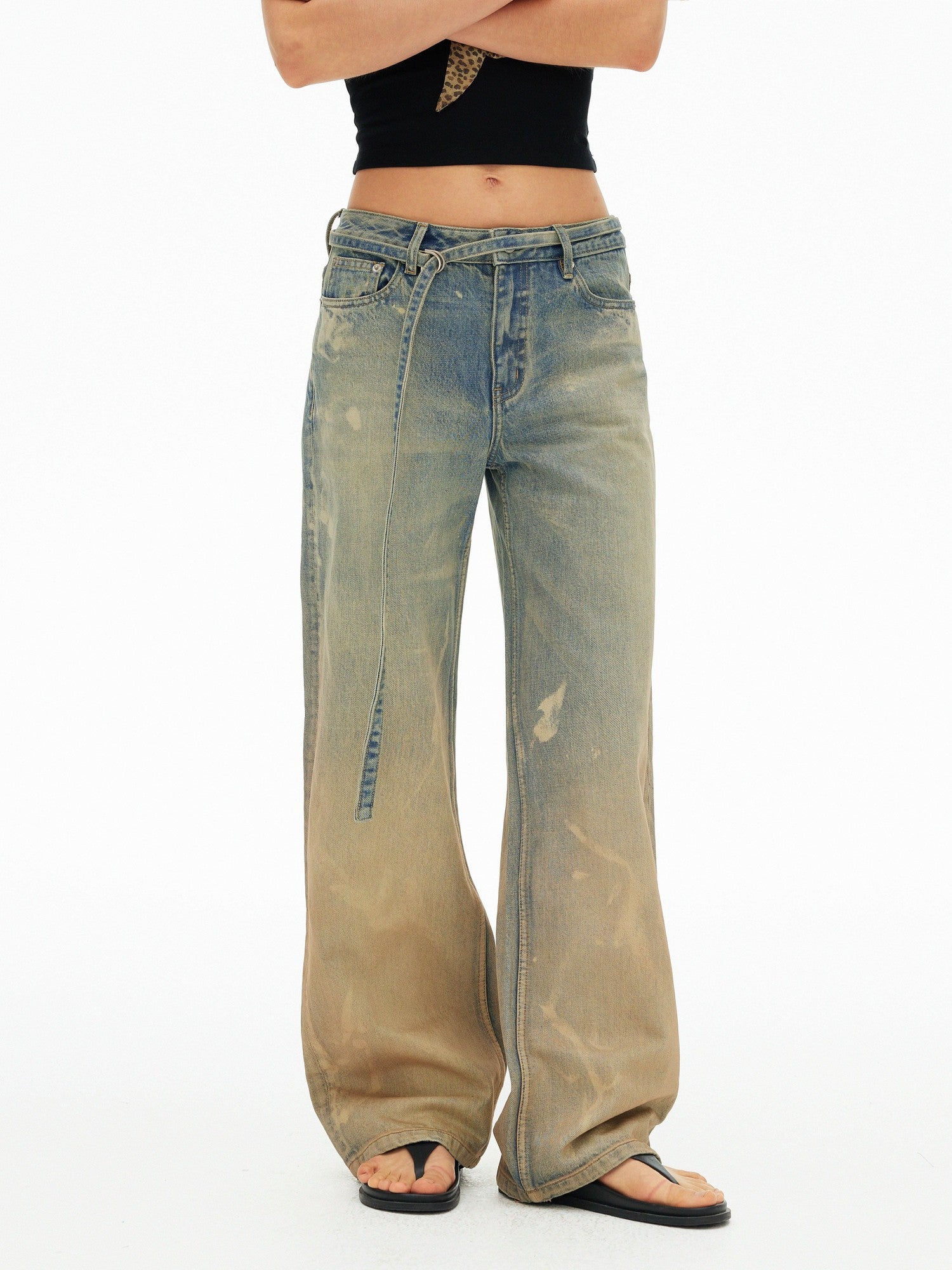 AFTADAWN Muddy Tie Dye Distressed Ripped Women&