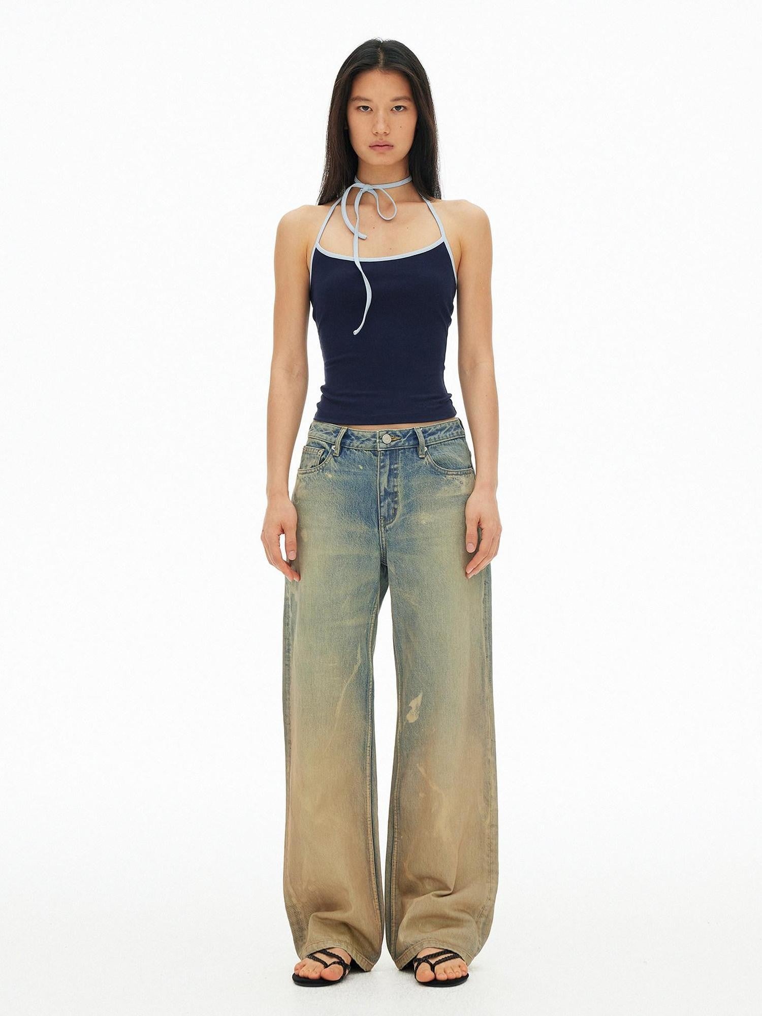 AFTADAWN Muddy Tie Dye Distressed Ripped Women&