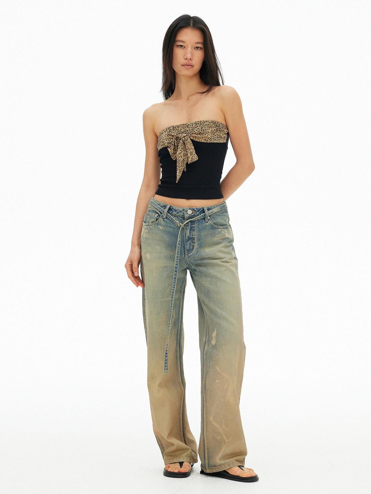 AFTADAWN Muddy Tie Dye Distressed Ripped Women&