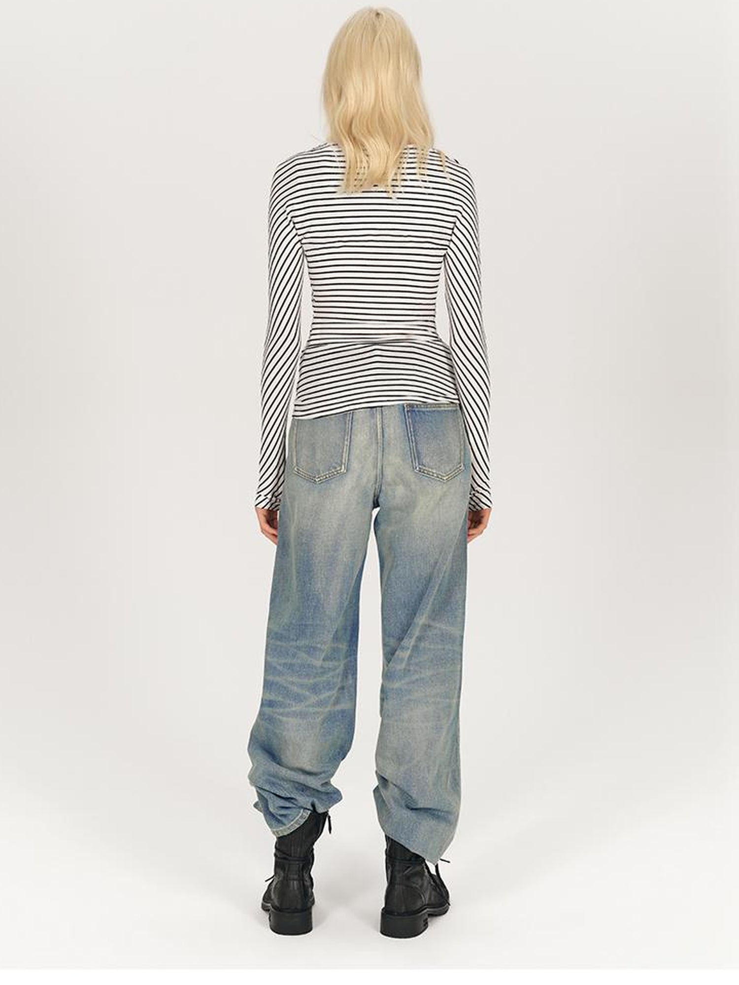 AFTADAWN Multi Way Draped Neckline Striped Lyocell Tee