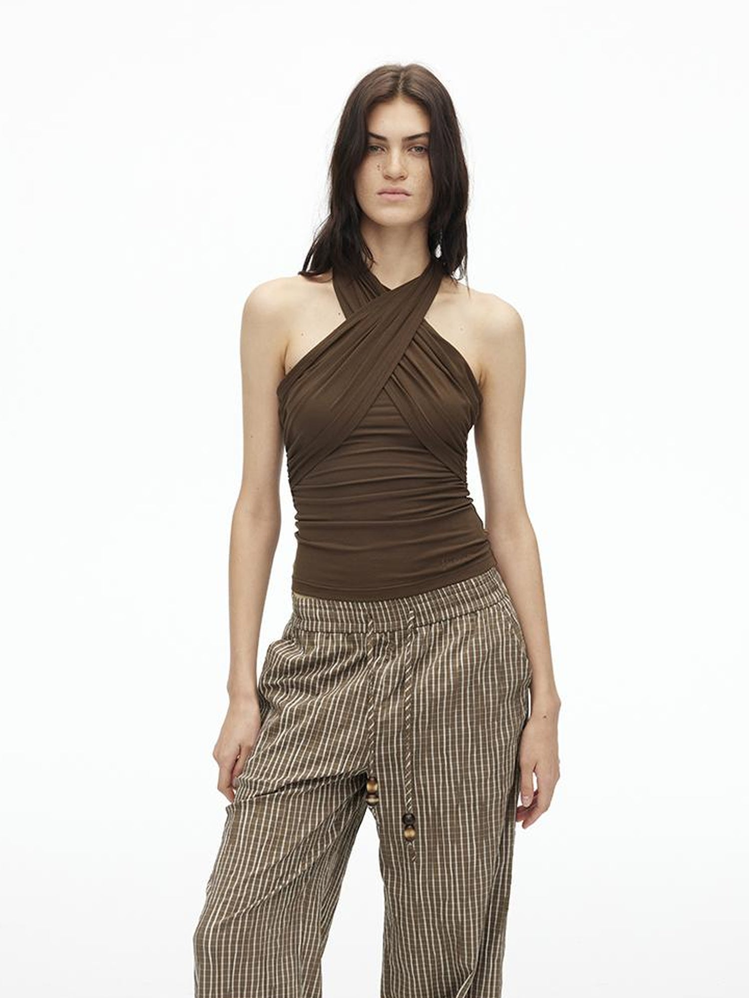 AFTADAWN Multi Way Lyocell Halter Top With Adjustable Ties