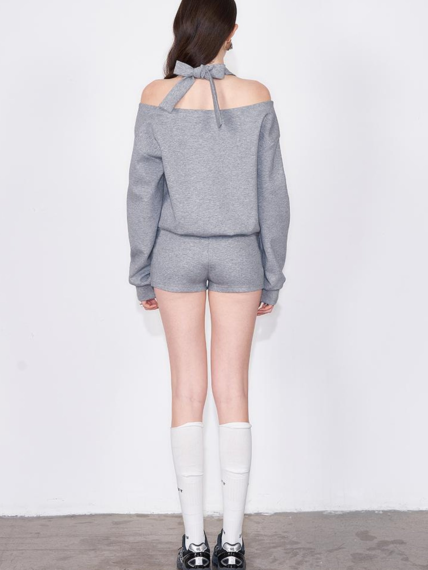 AFTADAWN Multi Way Shoulder Studded Rhinestone Sweatshirt Set