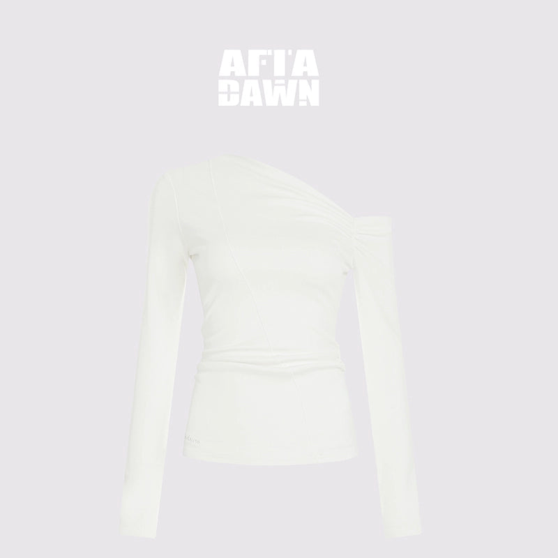 AFTADAWN_Oblique_Neck_Pleated_Long_Sleeve_Striped_T-Shirt_MISSTT