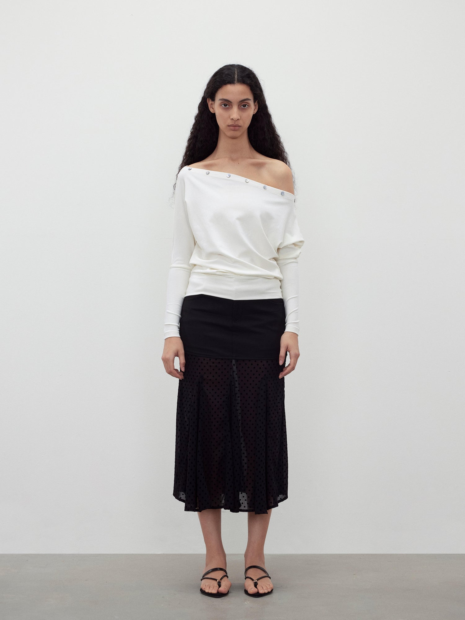 AFTADAWN Off Shoulder Button Detailed Top In Soft Wood Pulp Fiber