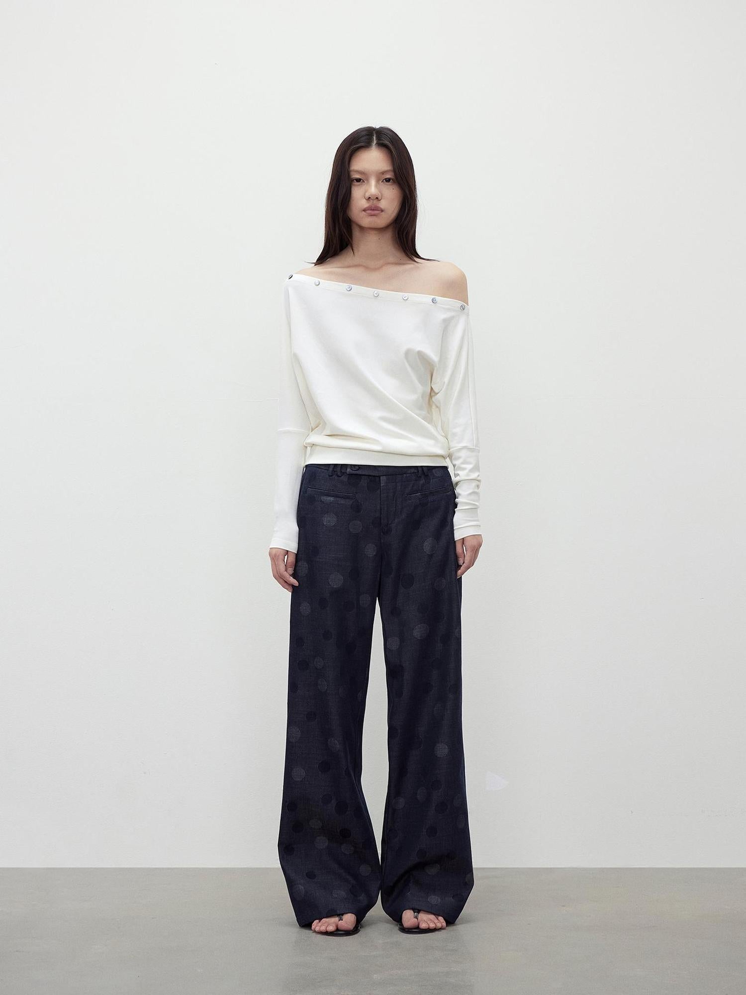 AFTADAWN Off Shoulder Button Detailed Top In Soft Wood Pulp Fiber