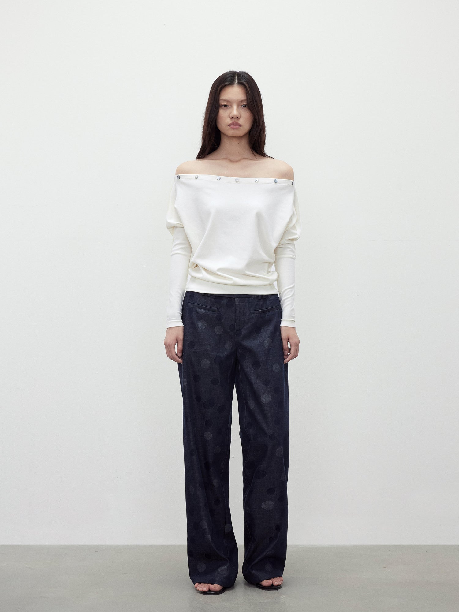 AFTADAWN Off Shoulder Button Detailed Top In Soft Wood Pulp Fiber