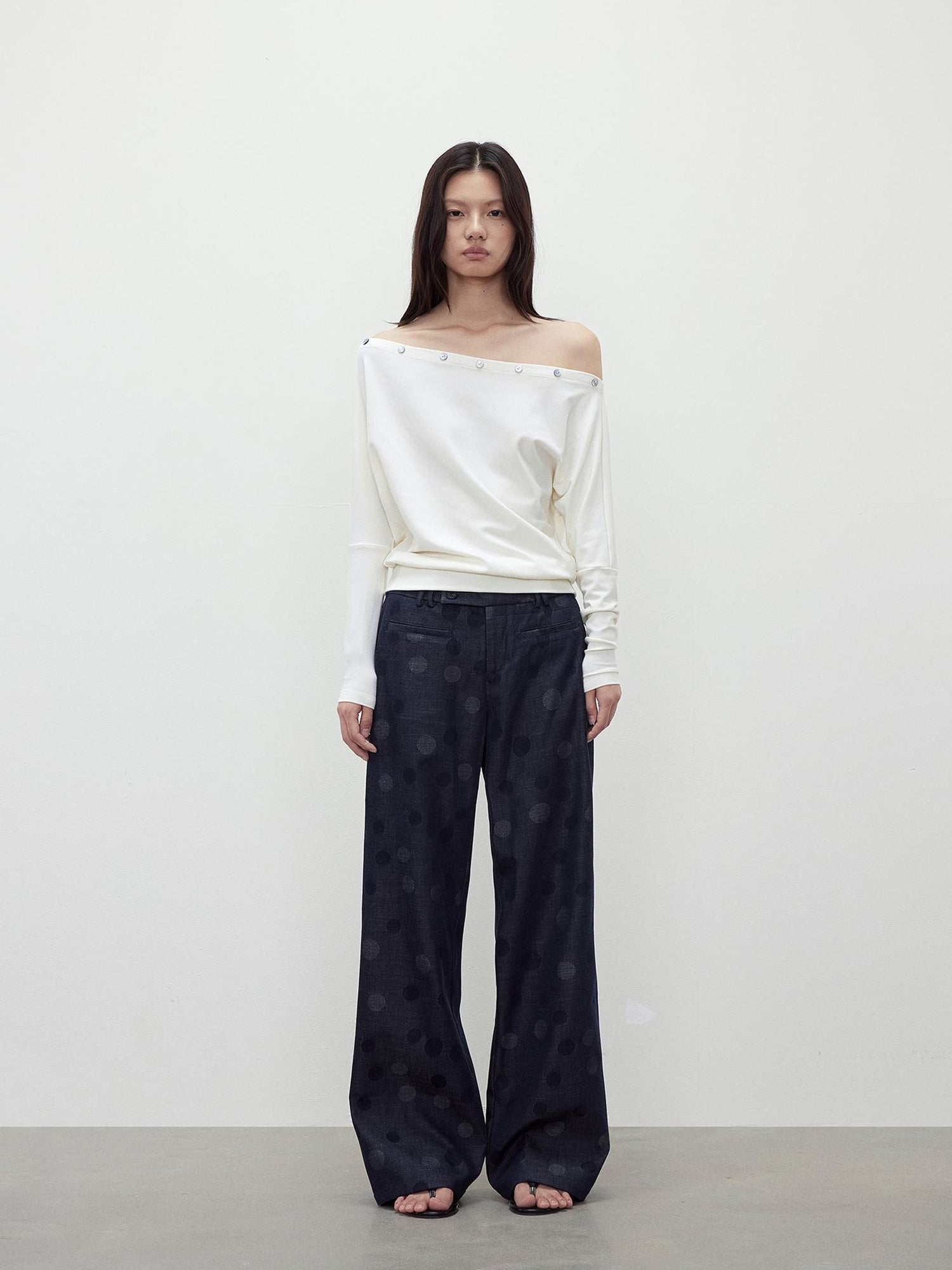 AFTADAWN Off Shoulder Button Detailed Top In Soft Wood Pulp Fiber