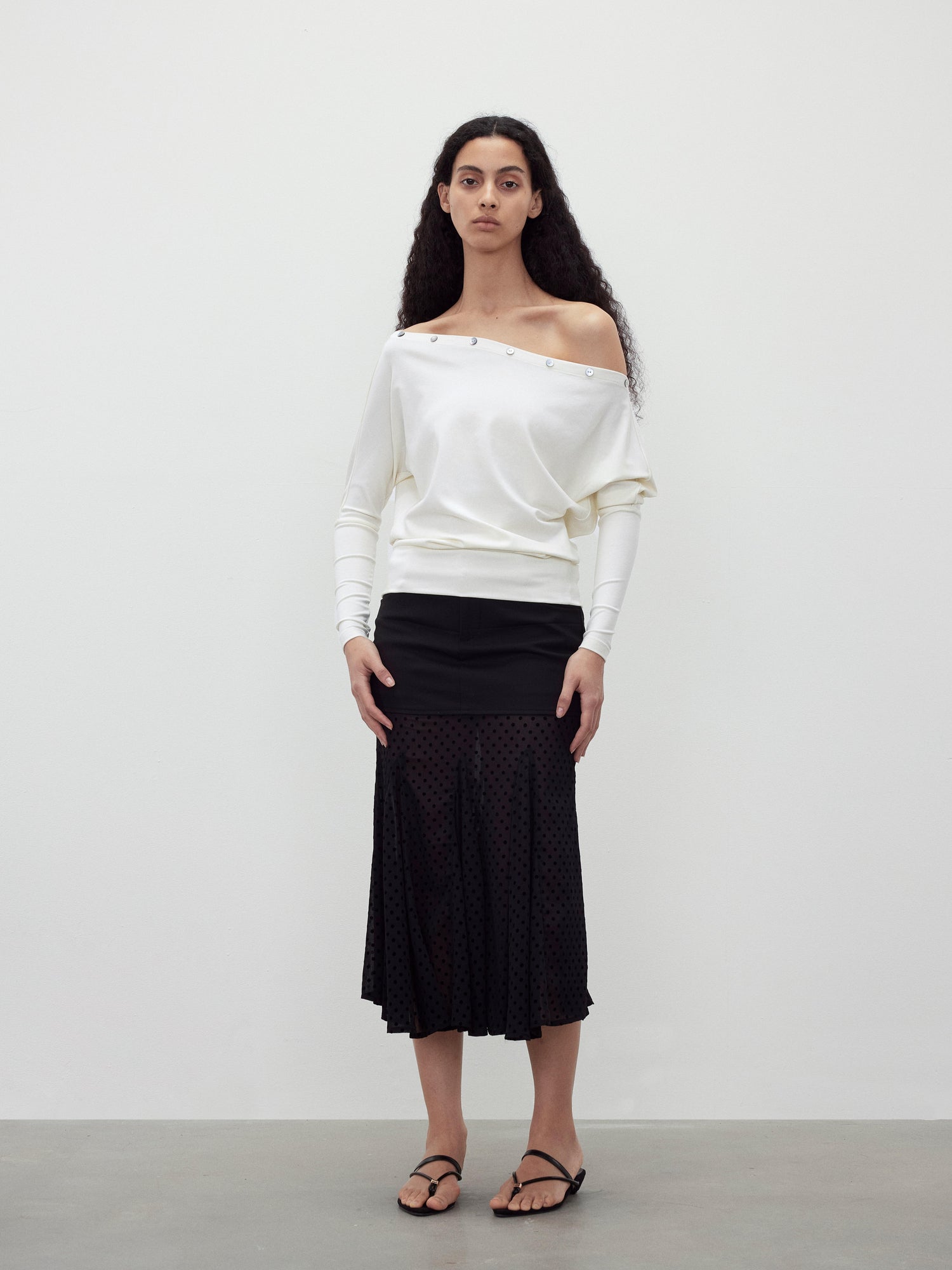 AFTADAWN Off Shoulder Button Detailed Top In Soft Wood Pulp Fiber