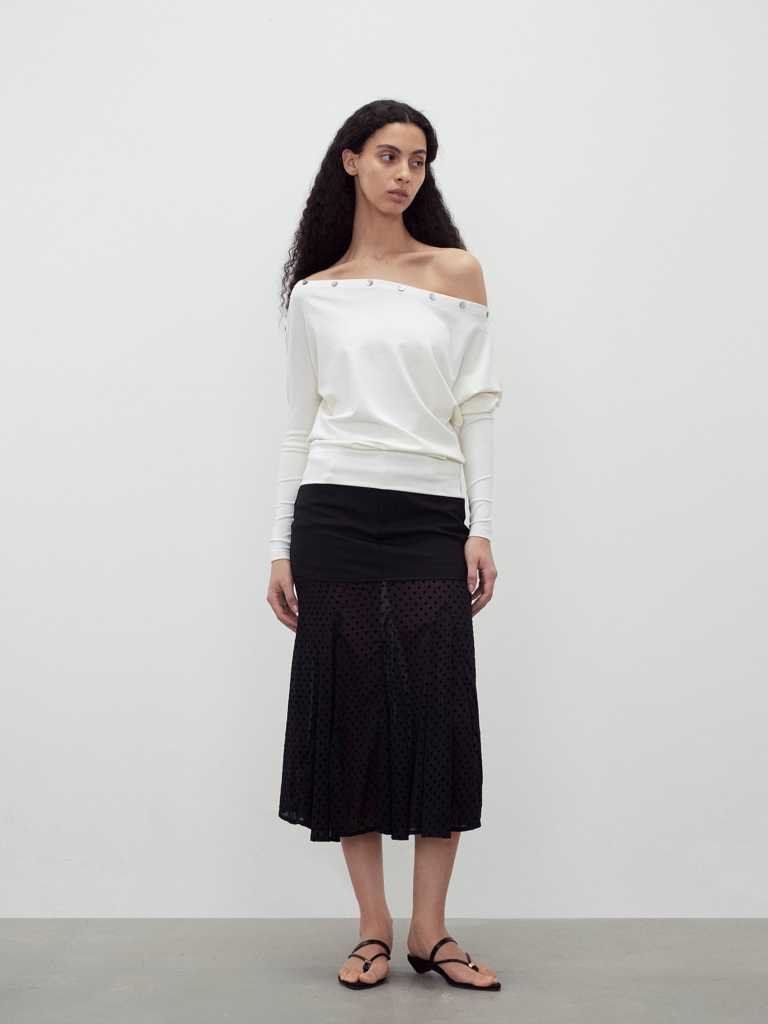 AFTADAWN Off Shoulder Button Detailed Top In Soft Wood Pulp Fiber