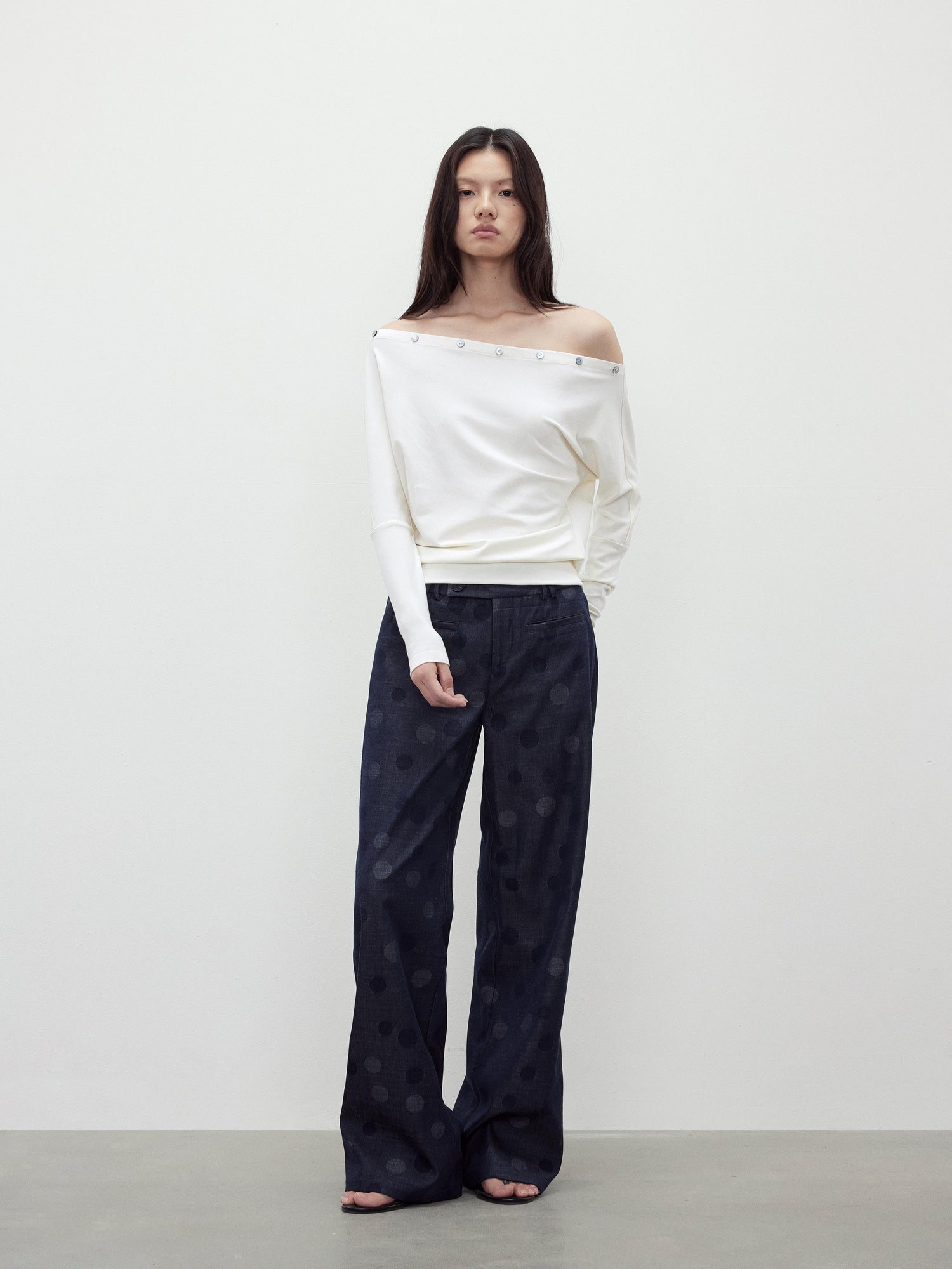 AFTADAWN Off Shoulder Button Detailed Top In Soft Wood Pulp Fiber