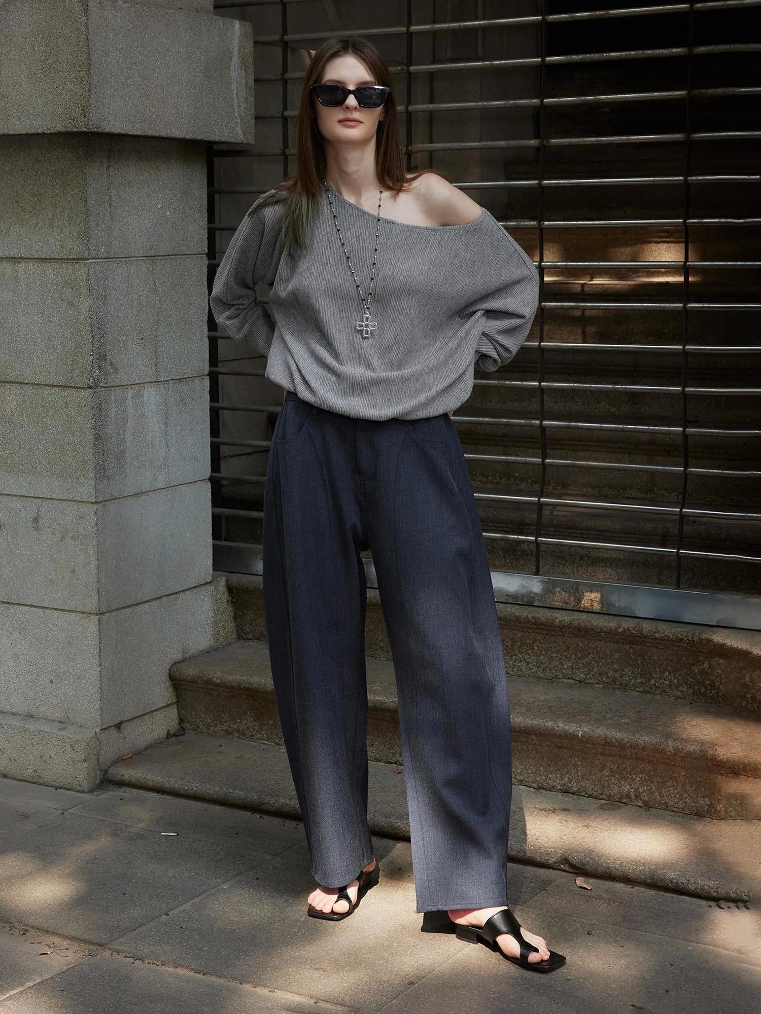 Off Shoulder Embroidered Glitter Loose Fit Top